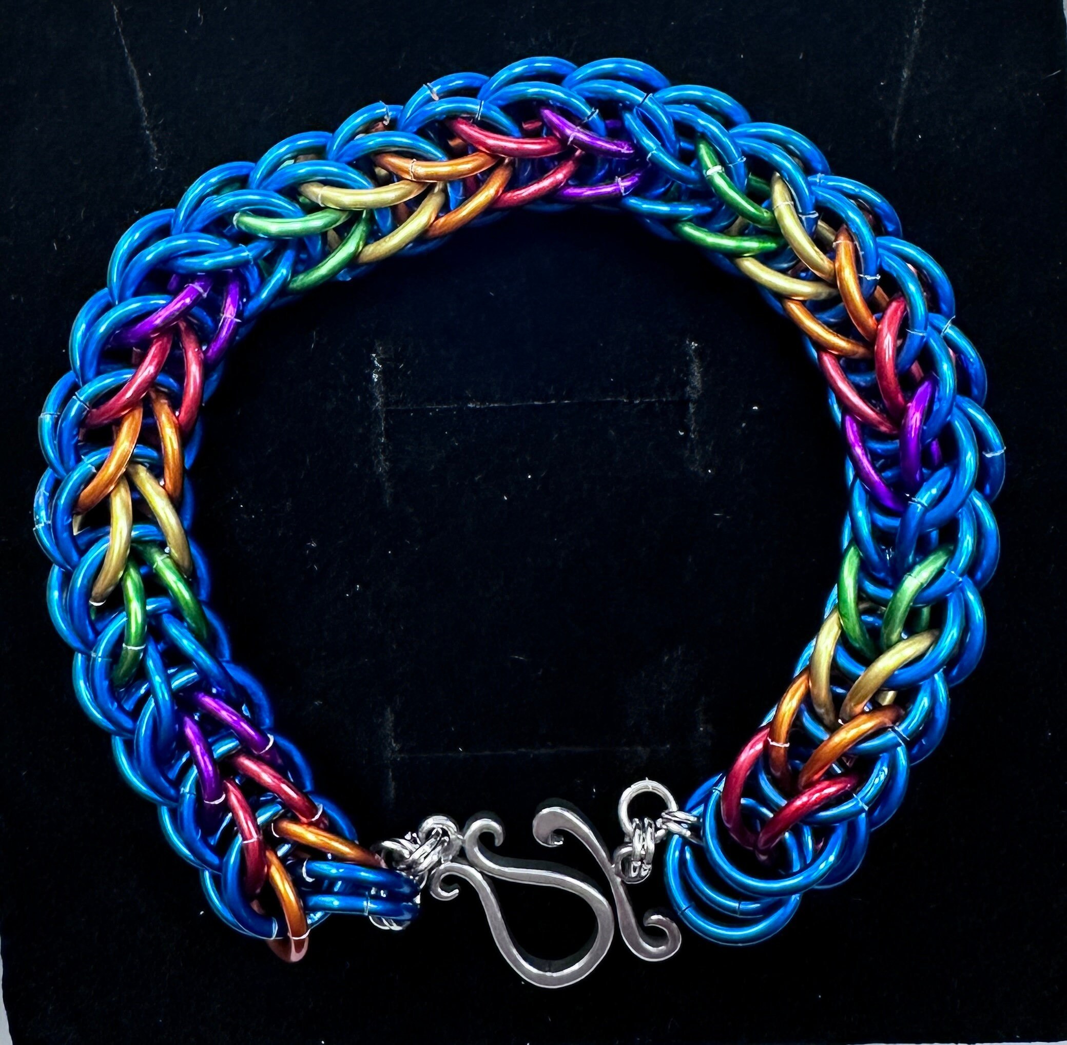 Full Persian Rainbow/Blue Aluminum Chainmaille Bracelet