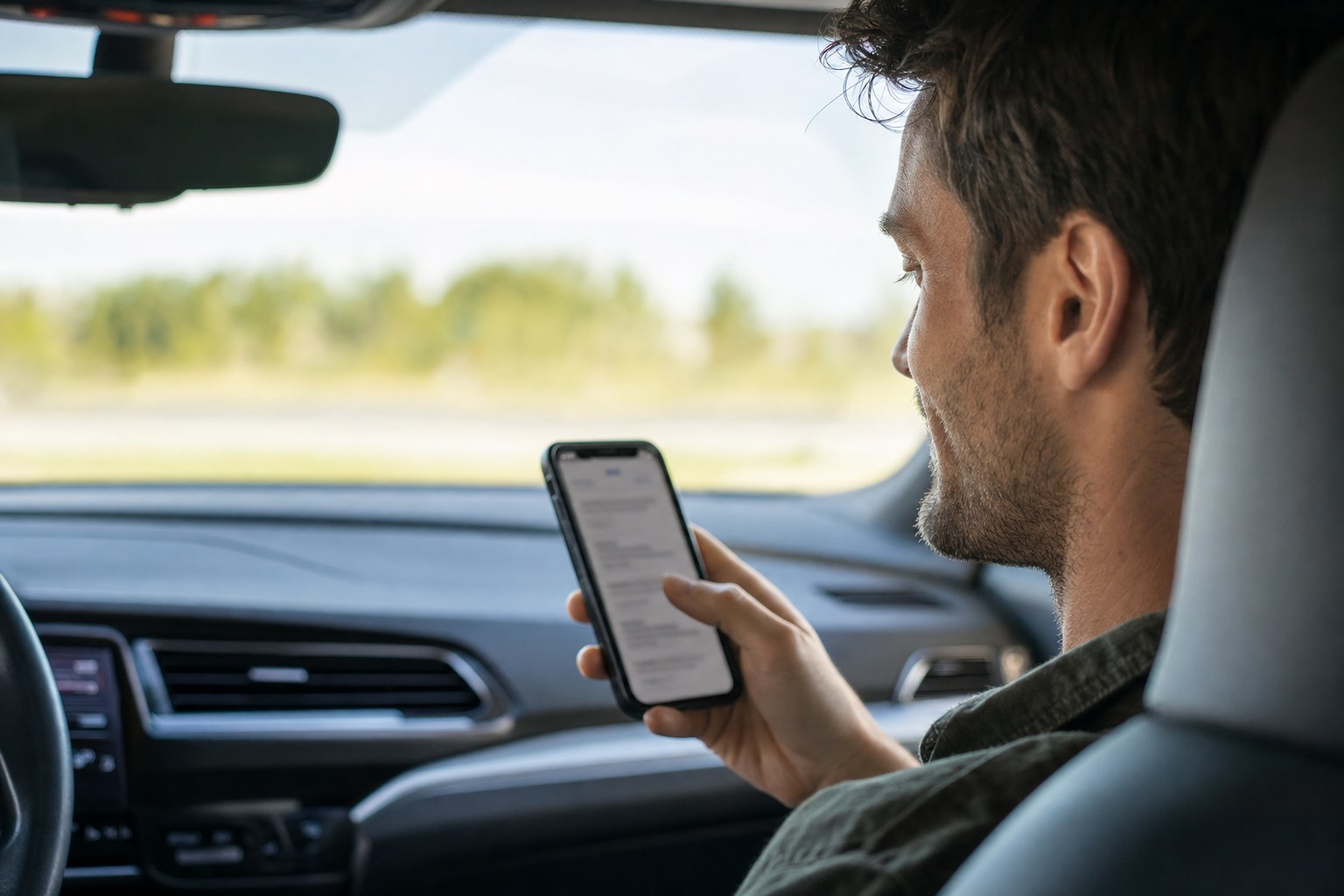 Driver using a mobile phone while seated in a vehicle