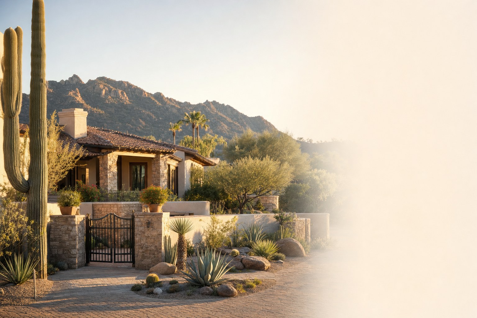 Arizona desert home at golden hour
