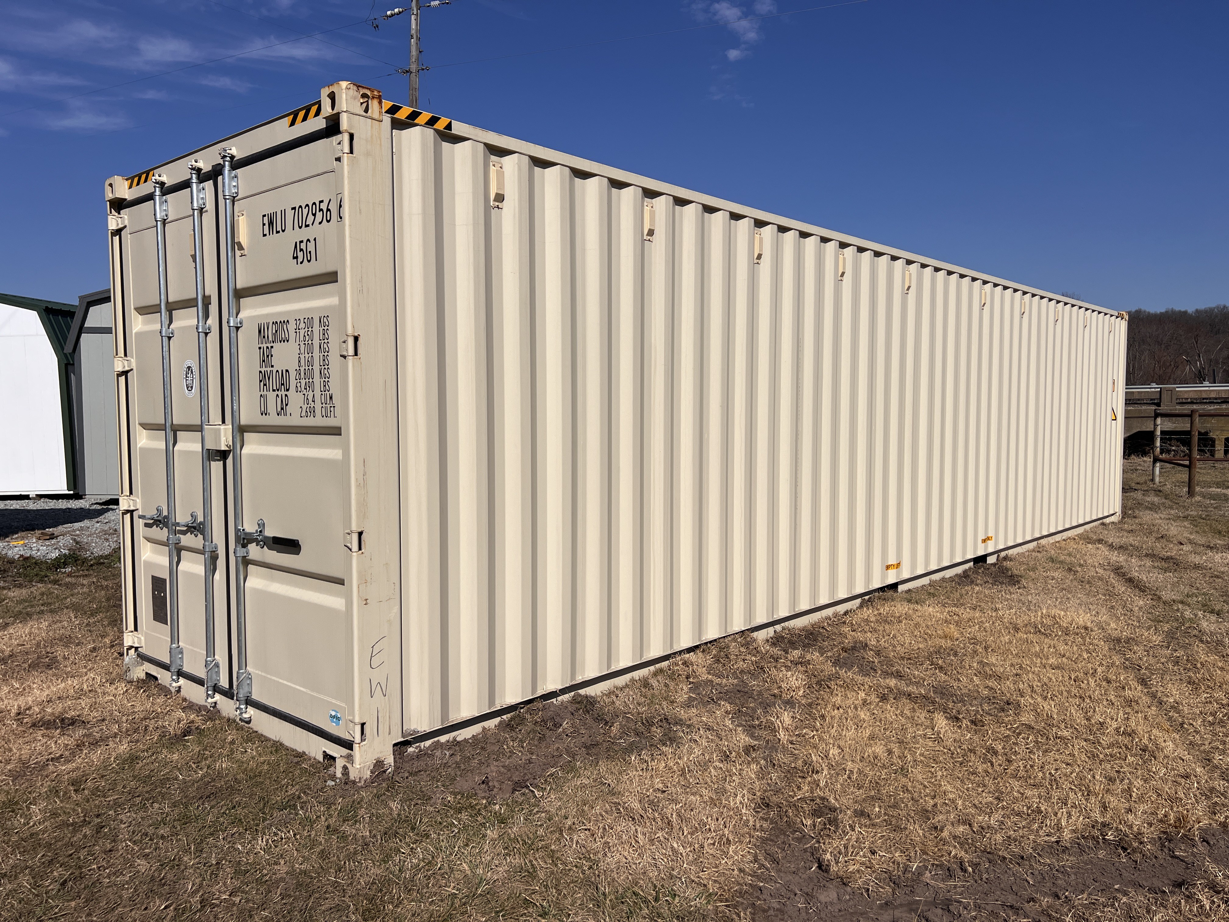A 20-foot shipping container at Wood Tech Structures