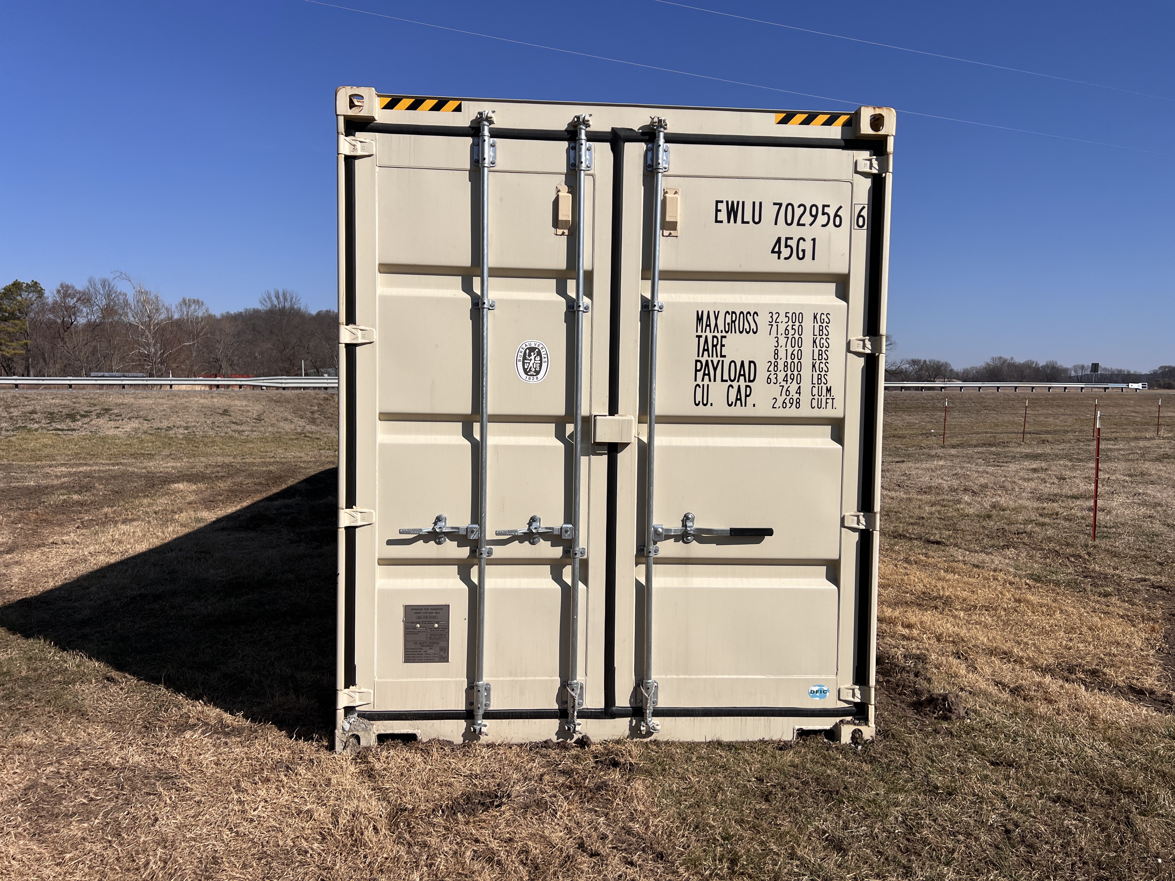Cargo doors on a high-cube shipping container at Wood Tech Structures