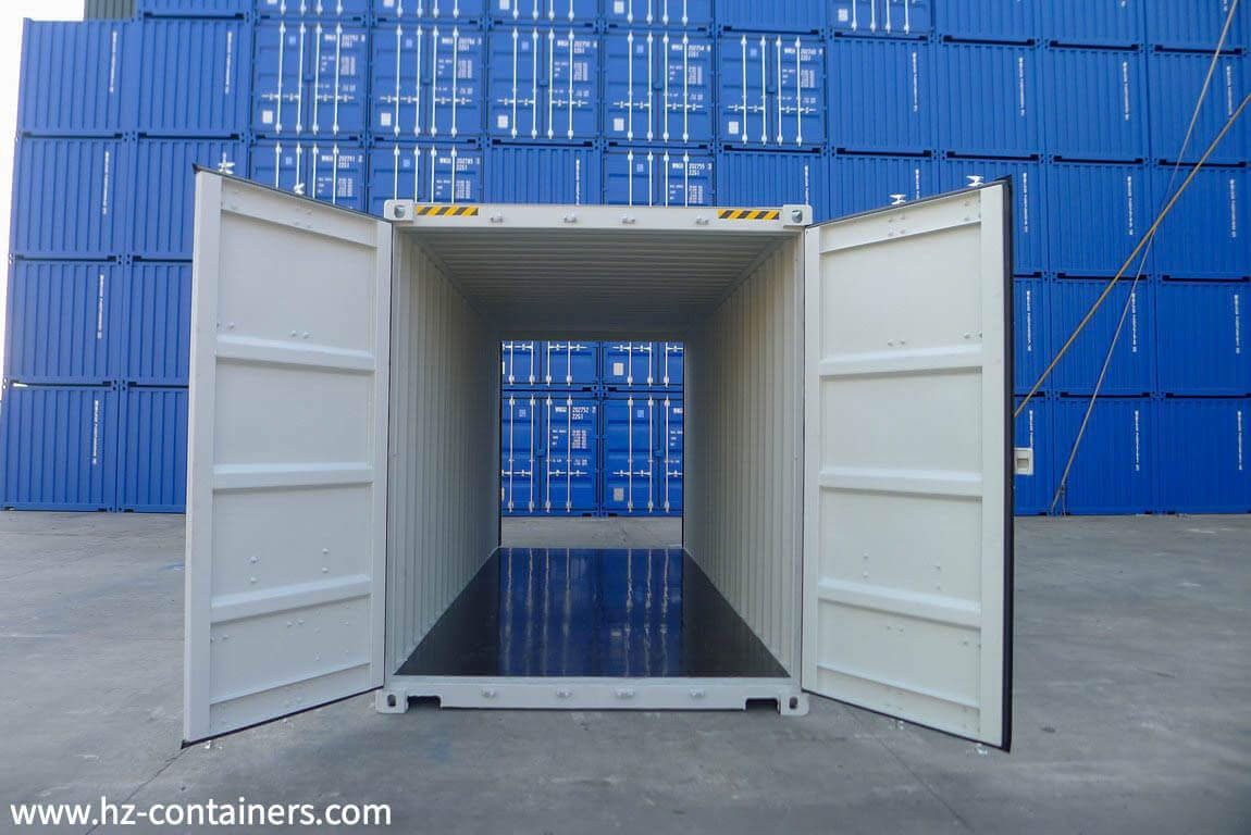 Double doors on a one-trip shipping container at Wood Tech Structures