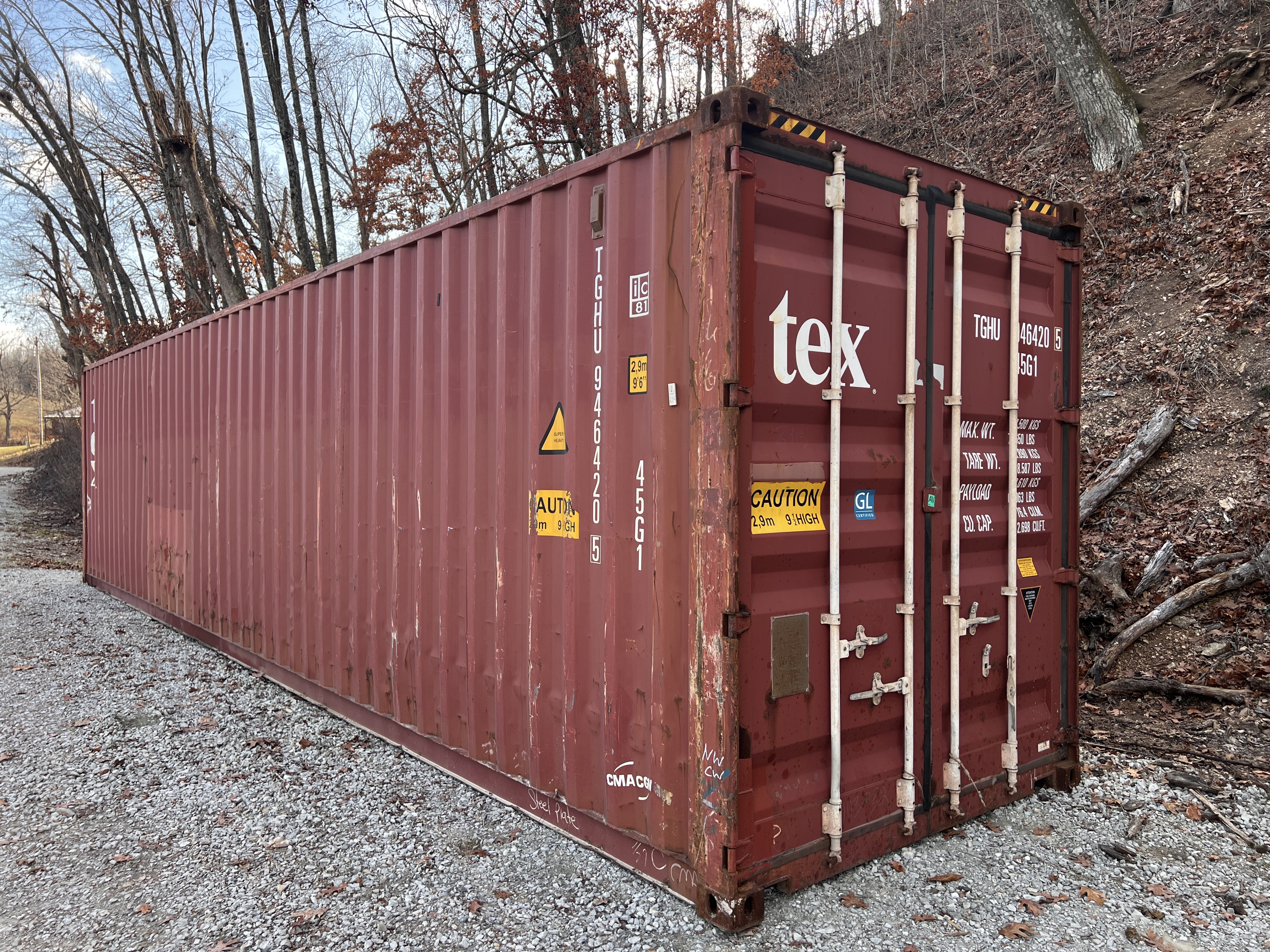 A 40-foot cargo-worthy shipping container at Wood Tech Structures