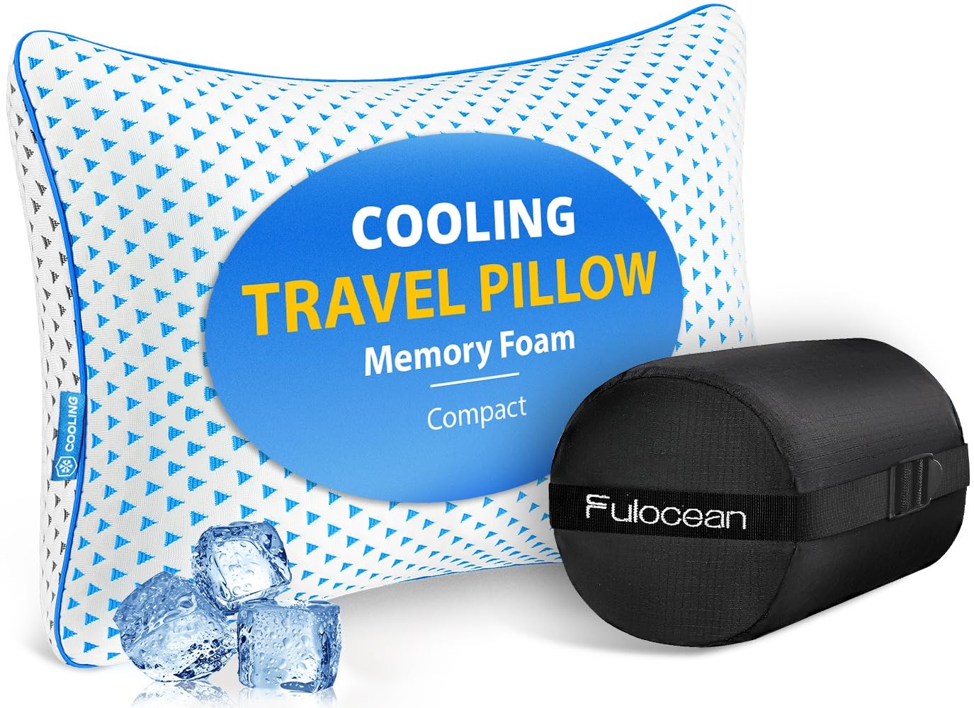 Compact cooling memory foam travel pillow with a storage-friendly shape