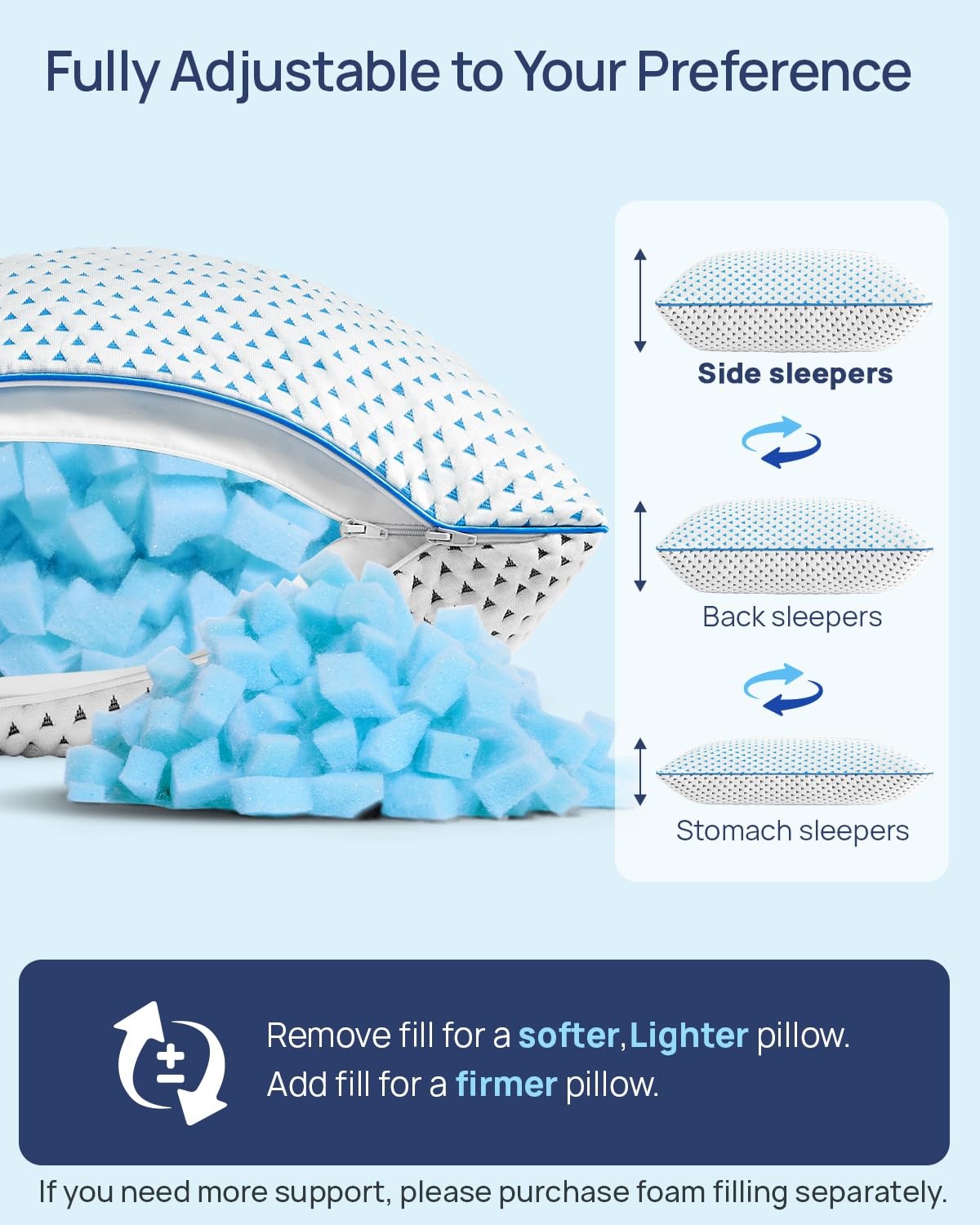 Compact adjustable memory foam pillow for travel and camping