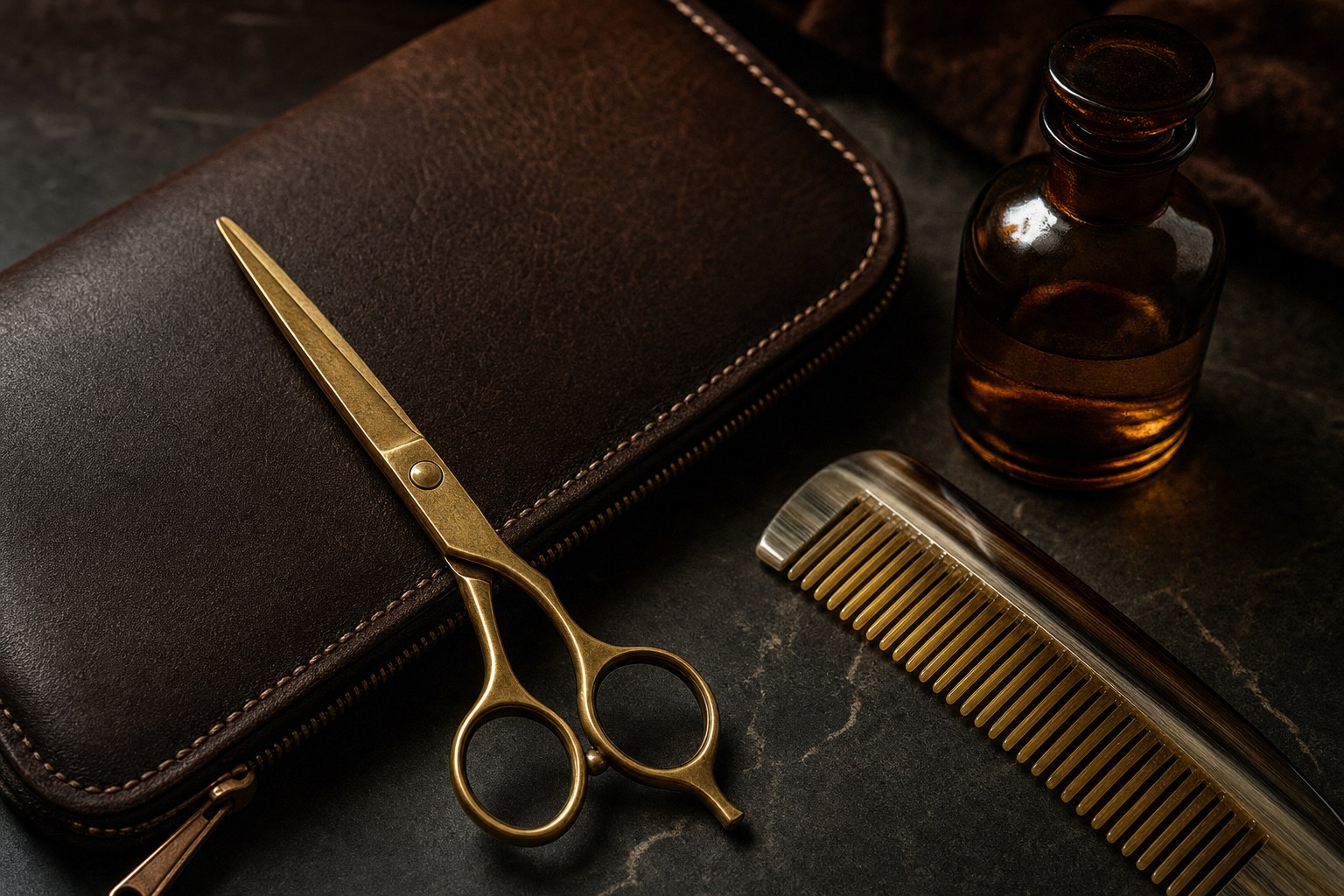 Straight razor, shaving brush and barbering tools prepared for a grooming appointment