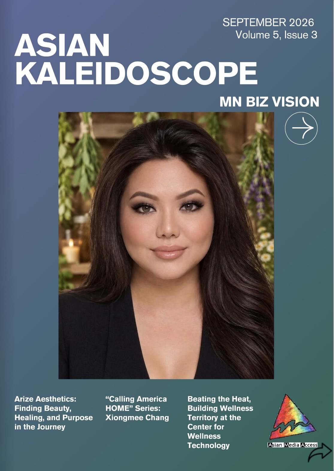 Suzanne Vang on the September 2026 cover of Asian Kaleidoscope, featuring Arize Aesthetics: Finding Beauty, Healing, and Purpose in the Journey
