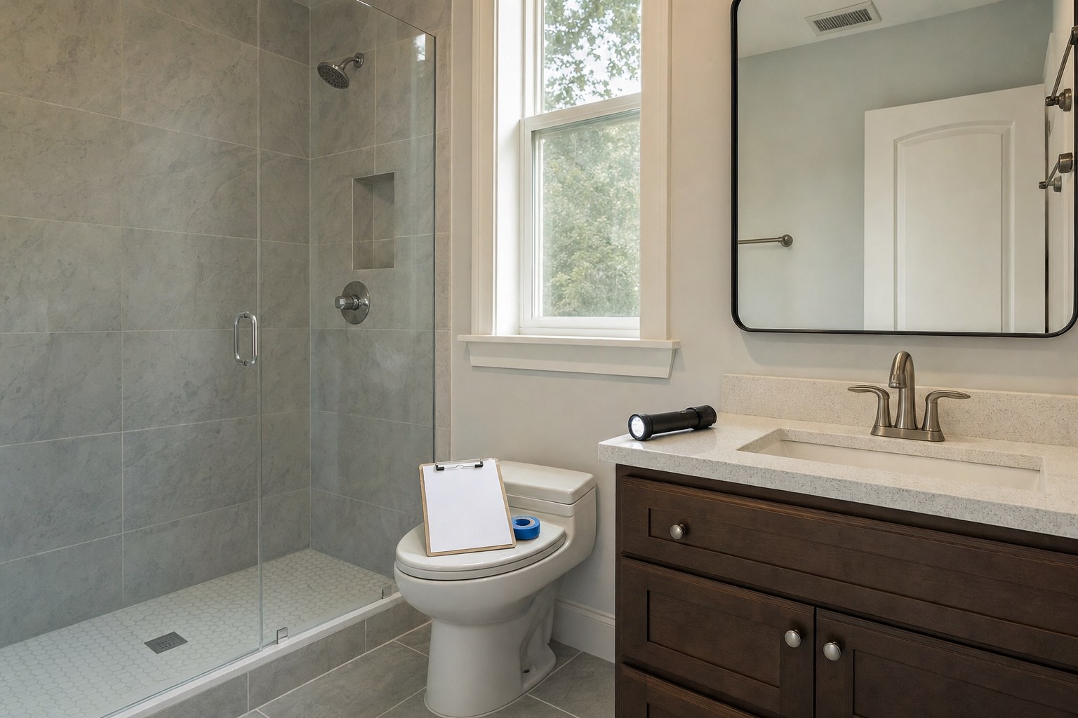 Finished bathroom prepared for a detailed final walkthrough