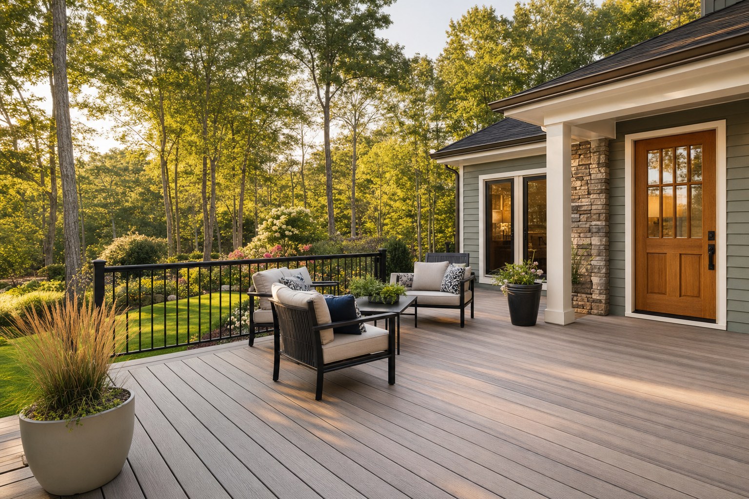Finished outdoor living space connected to a remodeled home