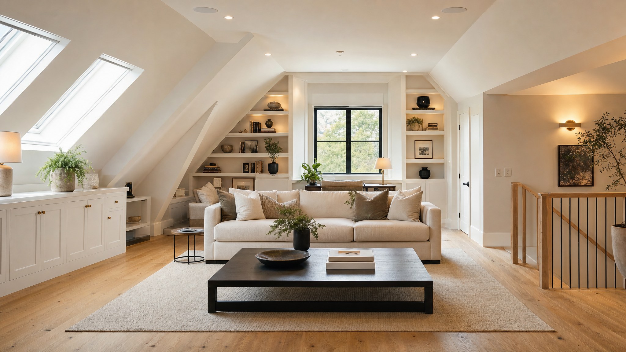 Luxury finished attic conversion design inspiration with sloped ceilings