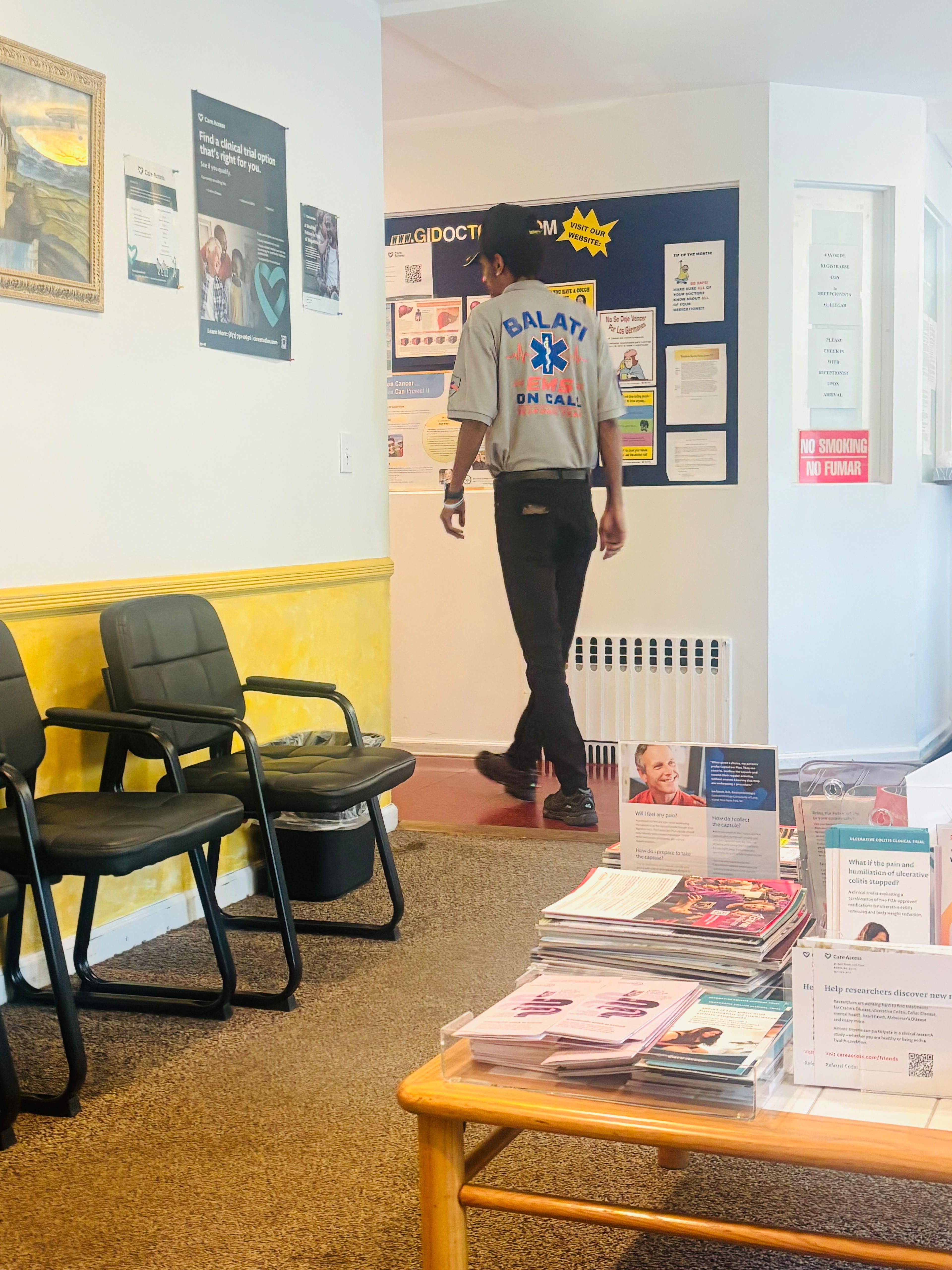 Balati EMS responder at a medical office