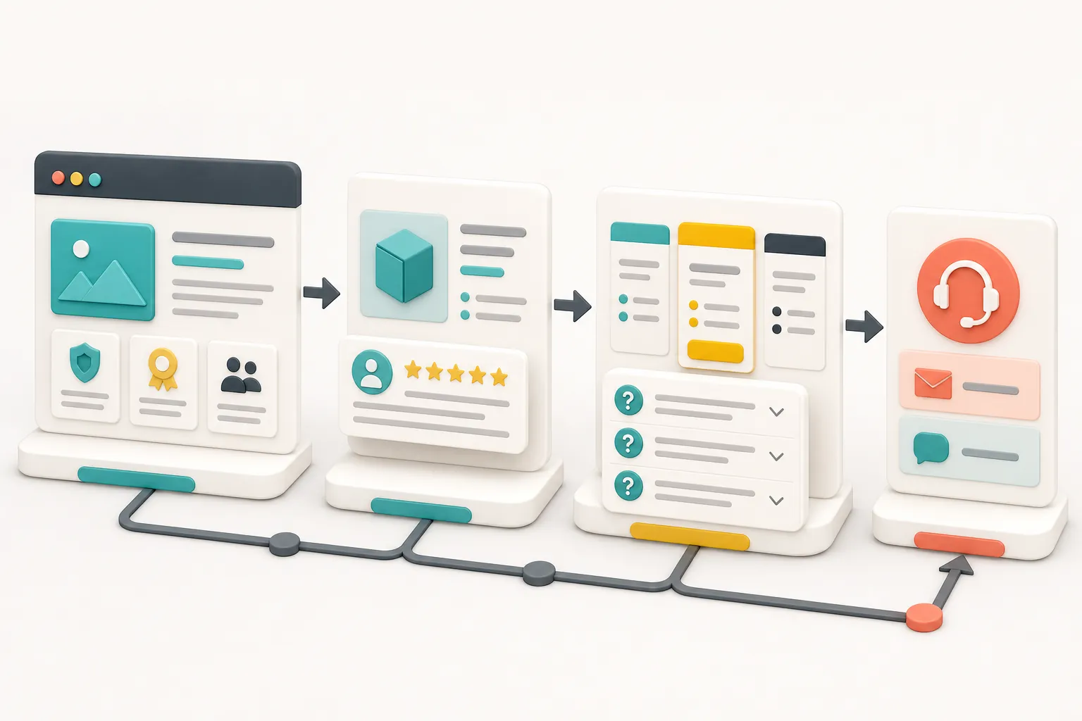 Proof cards, FAQs, reviews, and trust signals placed near website decision points