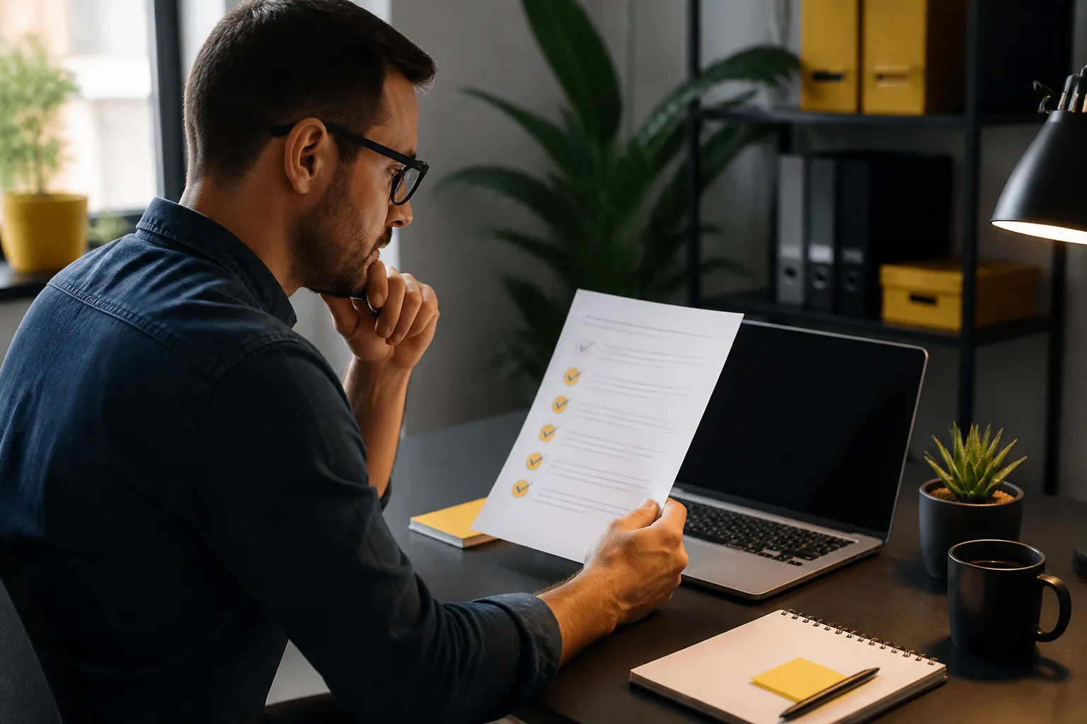 Small business owner reviewing a website maintenance checklist