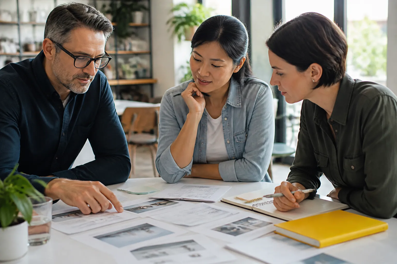 Small business team reviewing customer information and website pages