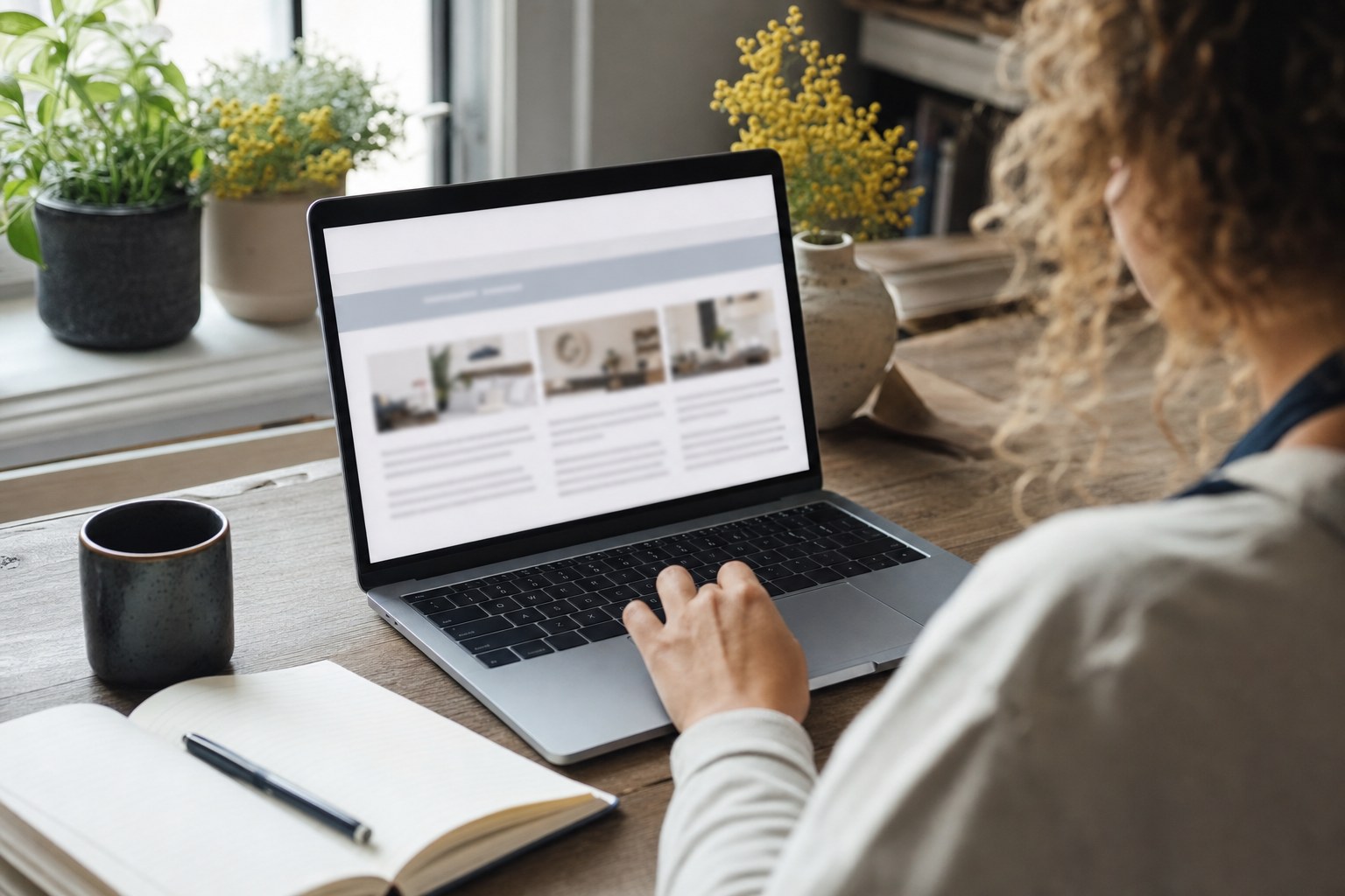 Business owner reading a clearly organized website on a laptop