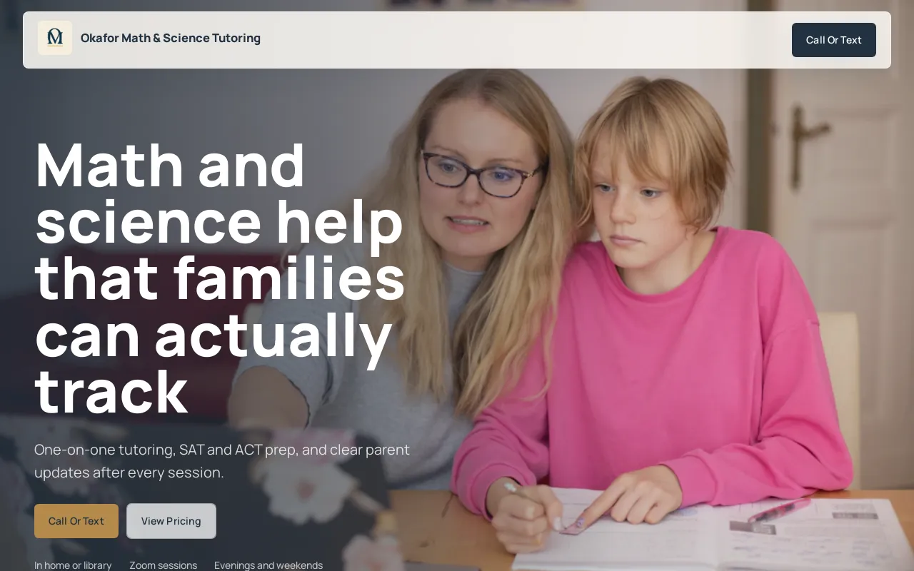 Example of a focused tutor website for a service decision