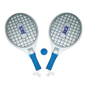 Indoor / Outdoor Paddle Set with 2 Wood Rackets, Black Handle plus a Rubber Ball in a Mesh Bag.