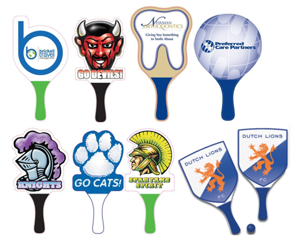 Custom die-cut logo and mascot paddle examples