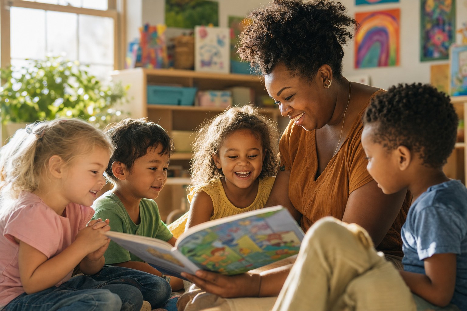 Teacher reading with children