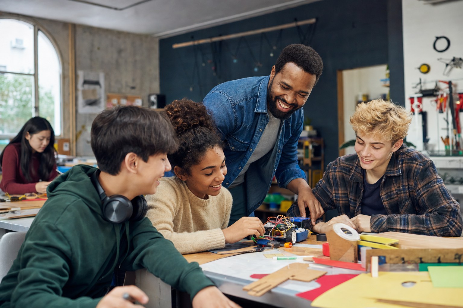 Young people collaborating on a STEM activity