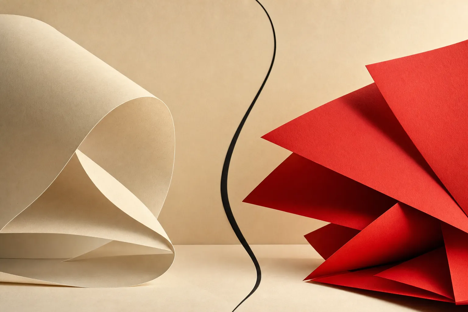 Cream and red paper forms held apart by a thin black line