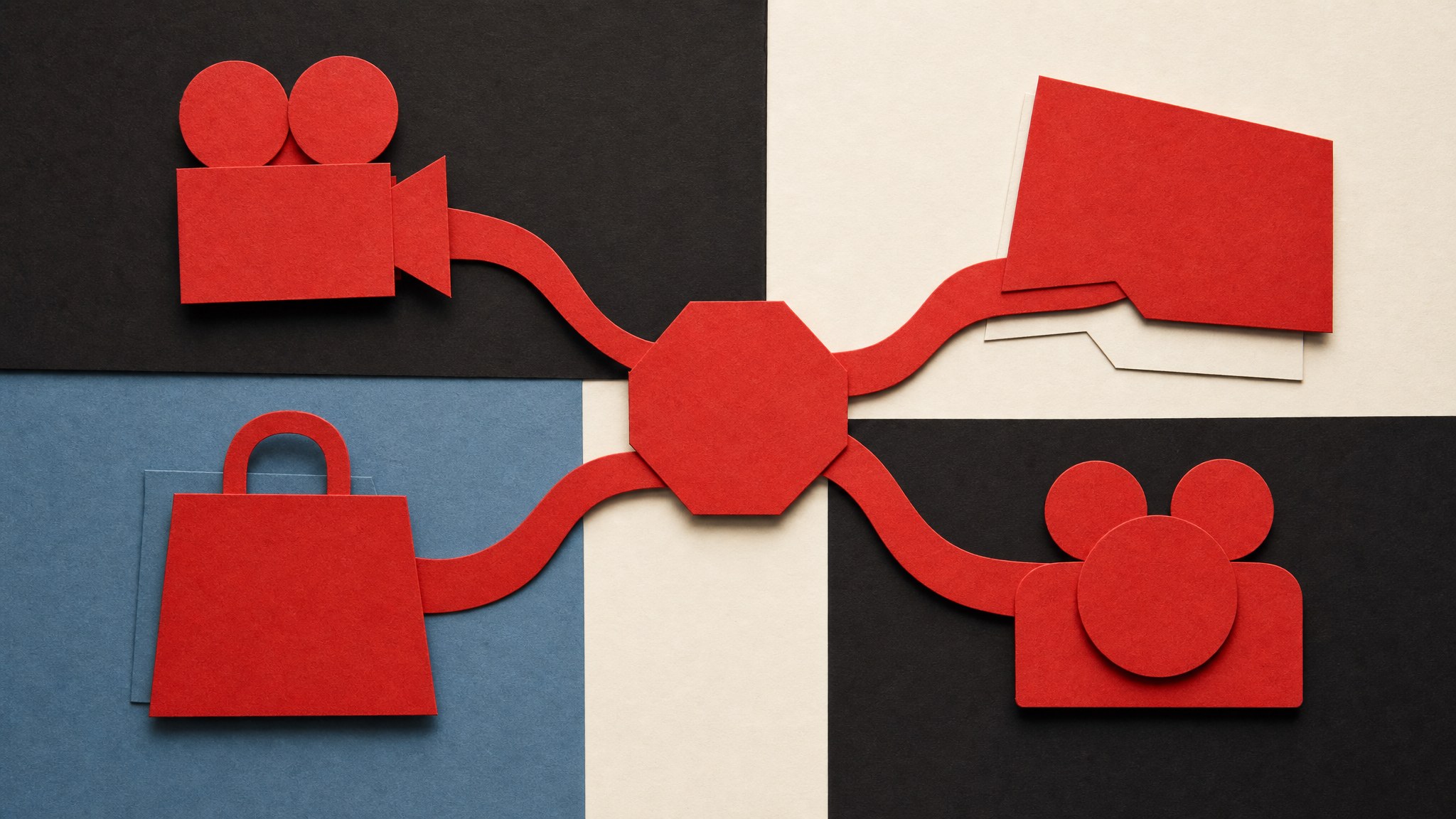A red paper idea connecting film, retail, web and social expressions