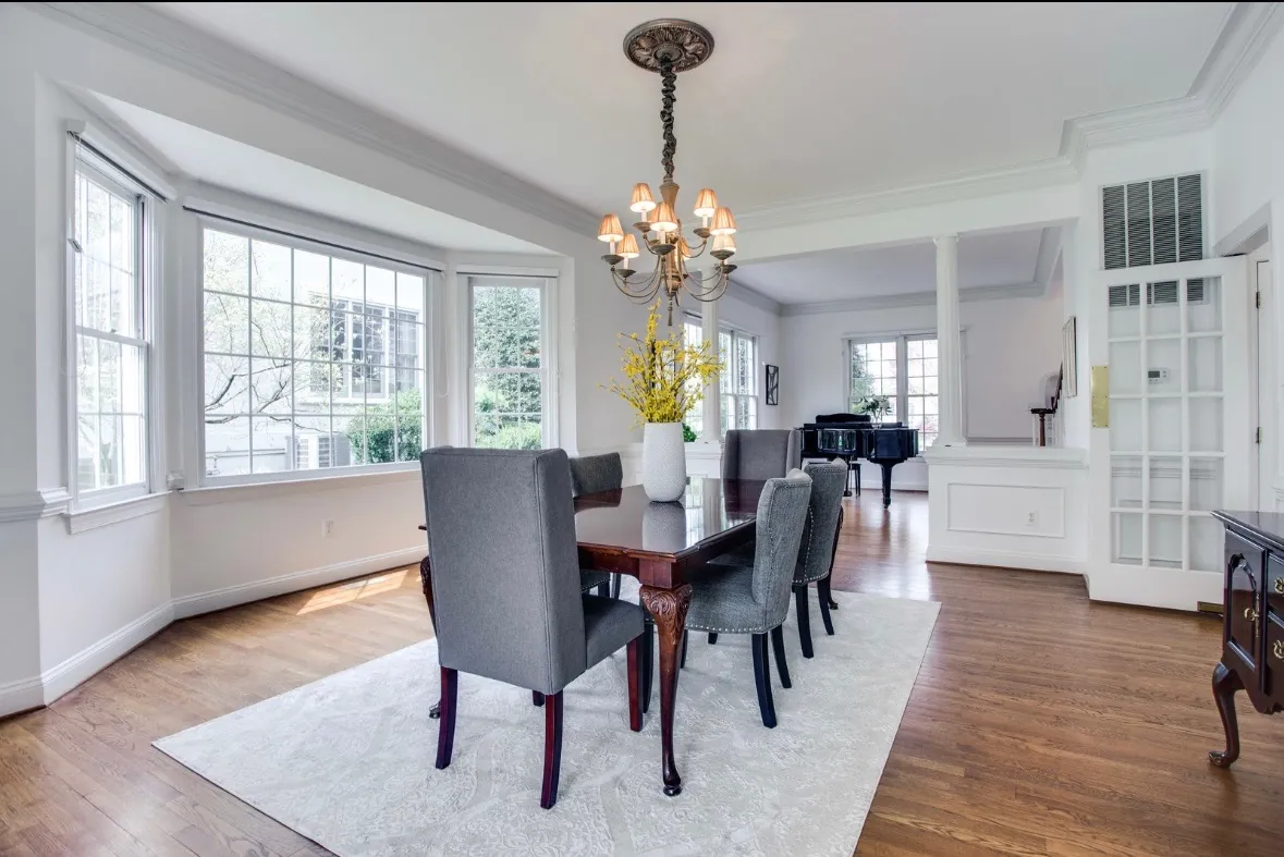 A bright dining room prepared for buyers