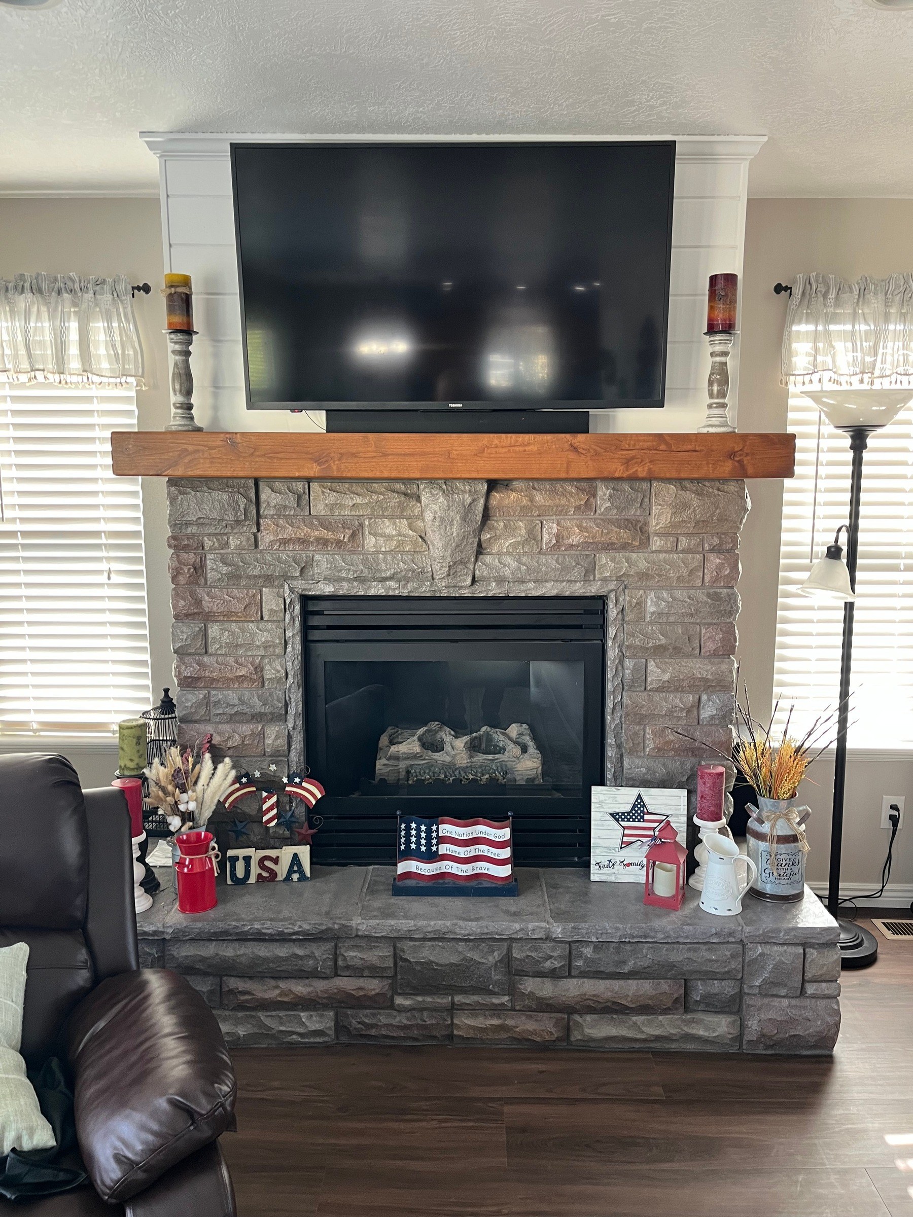 Finished fireplace surround and mantel