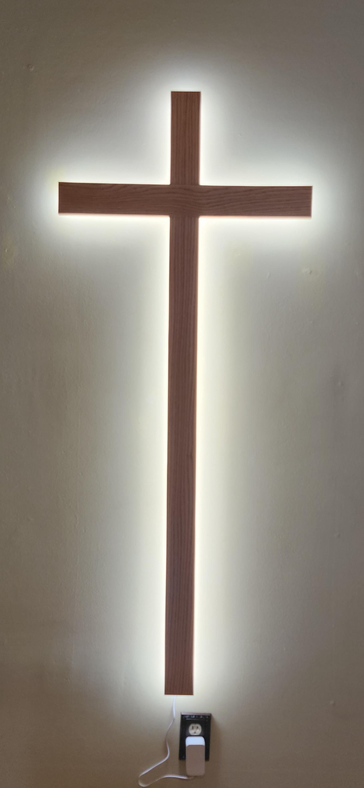 5-foot Backlit Red Oak Cross