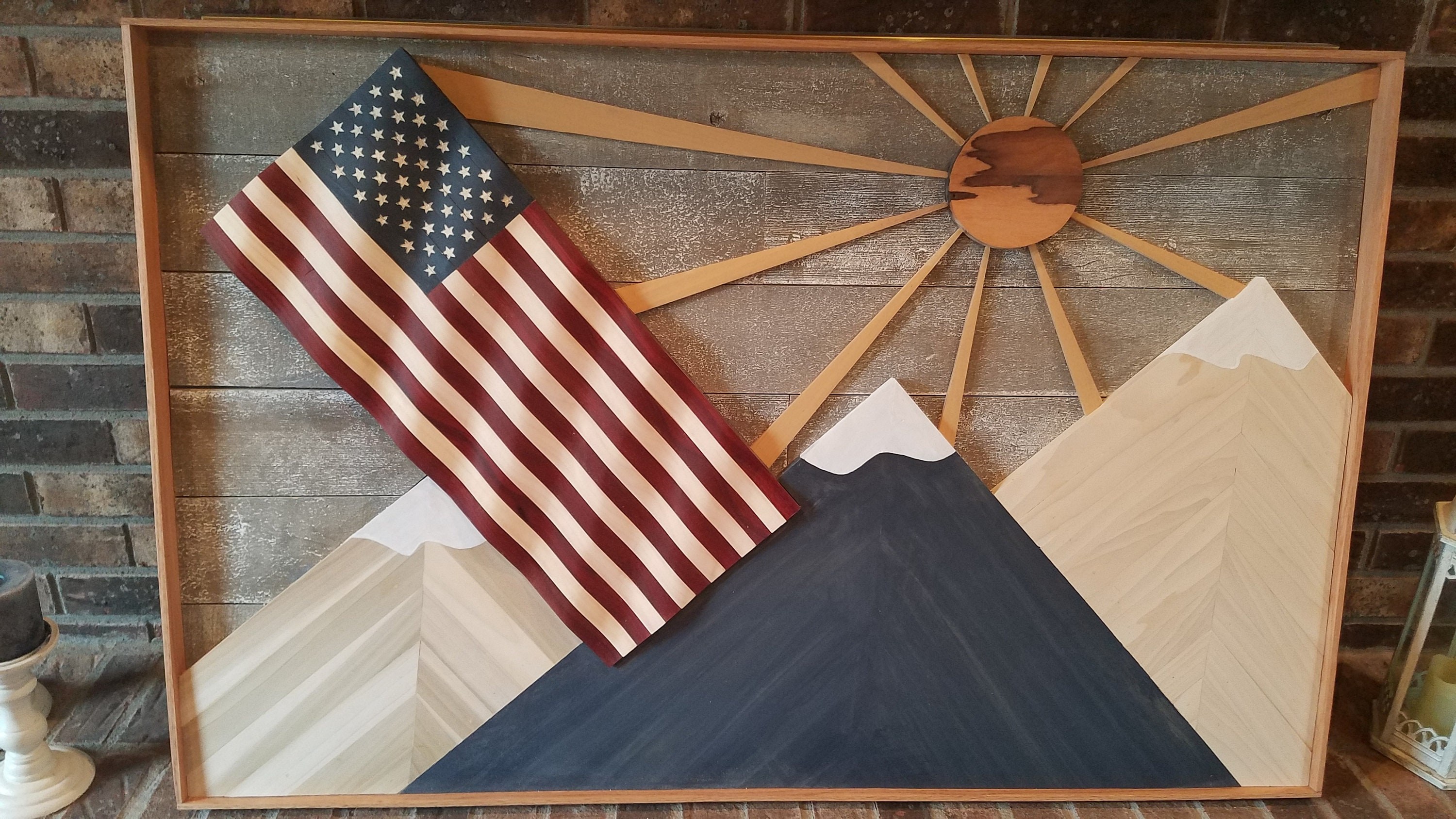 American Flag and Mountain Wall Art
