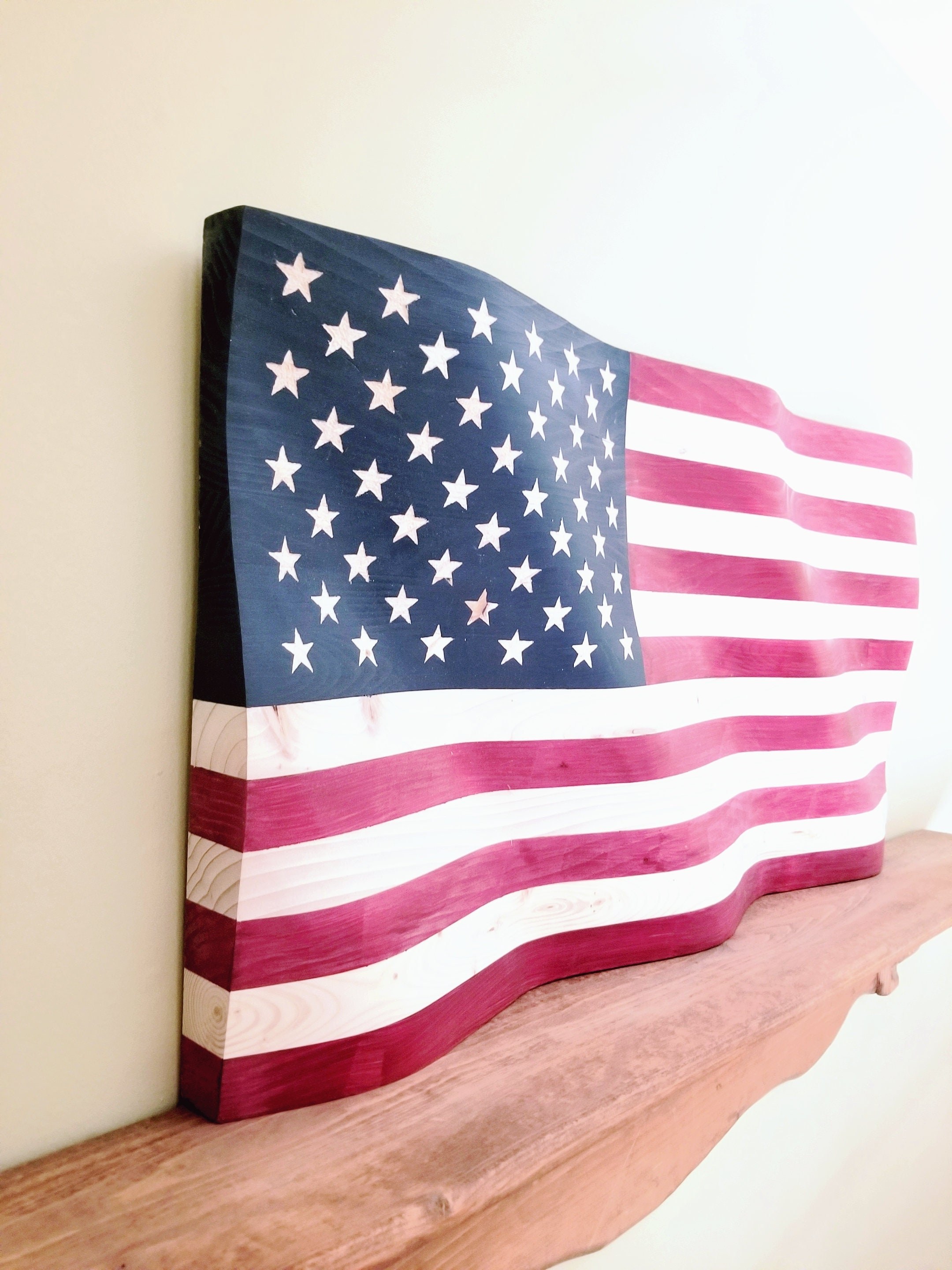 Waving Wood American Flag