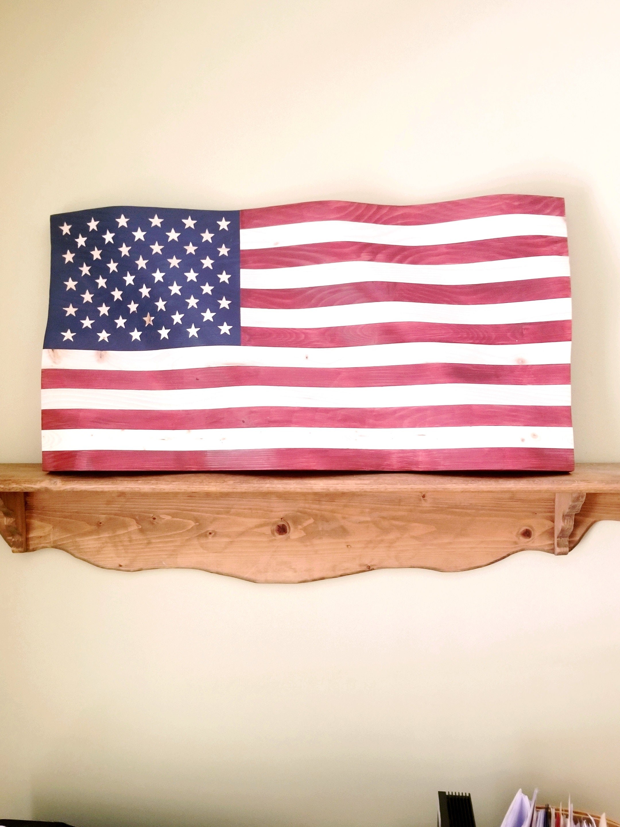 Waving Wood American Flag, detail 3