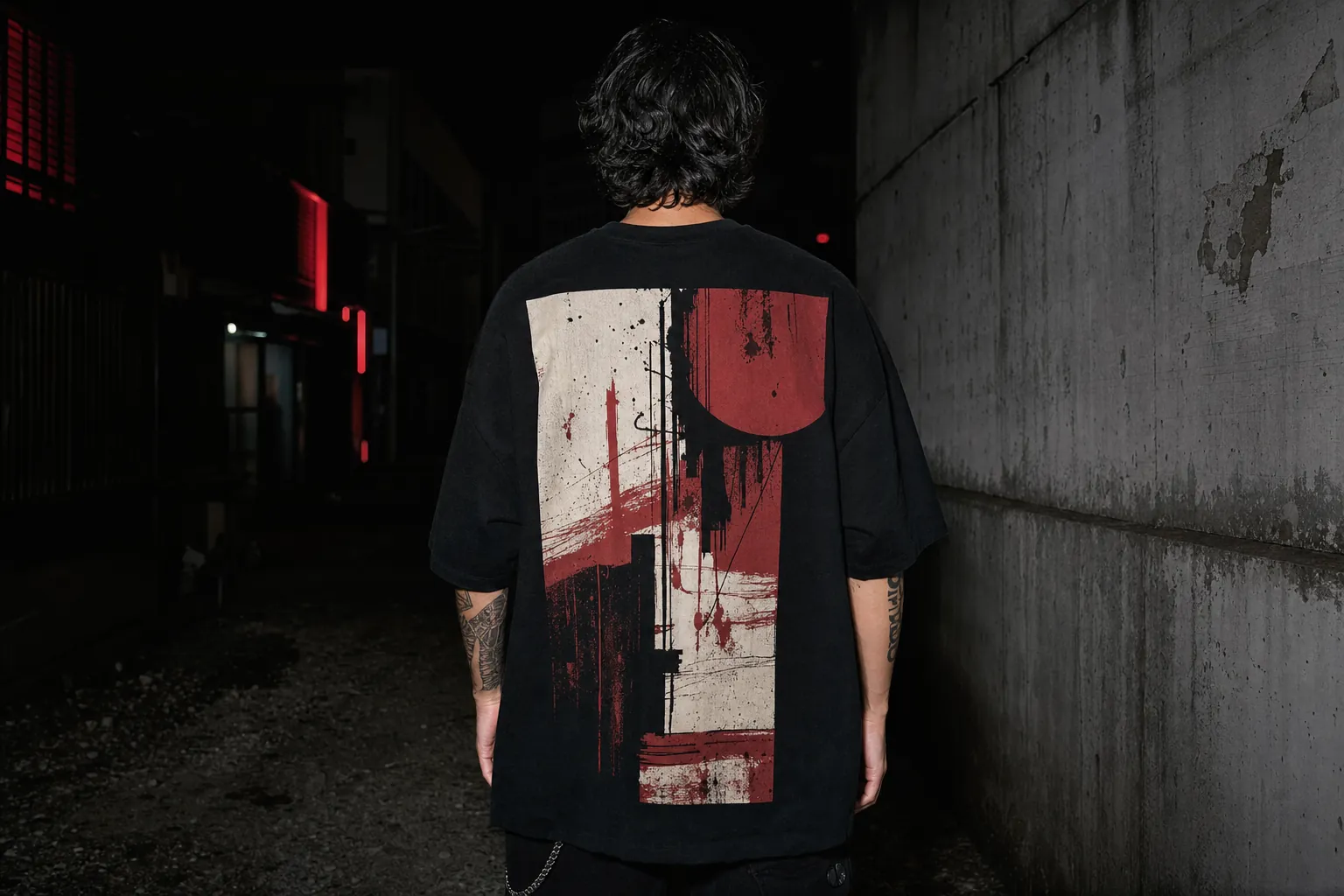 Model in a black original graphic tee