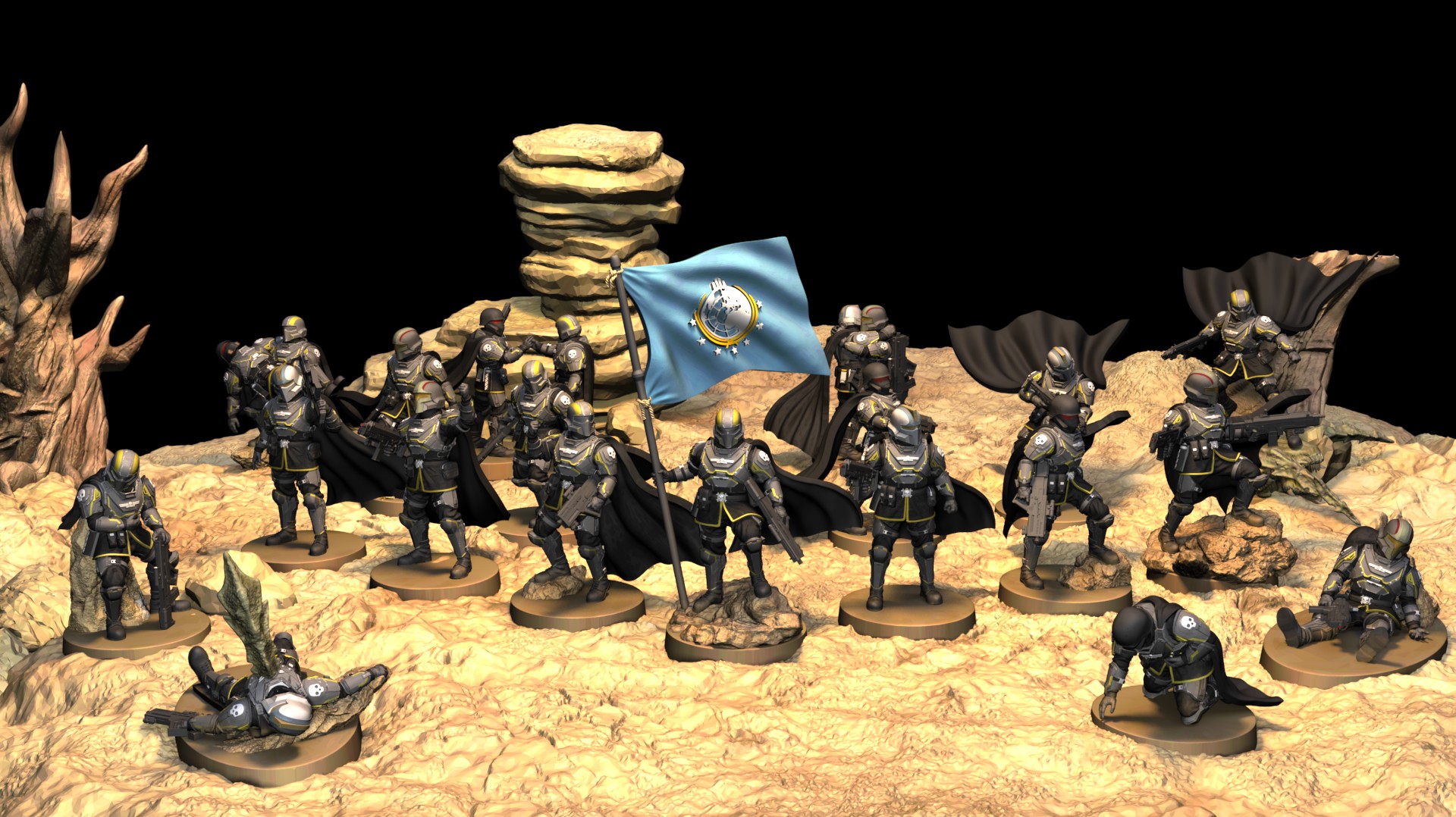 Helldiver tabletop miniature family photo
