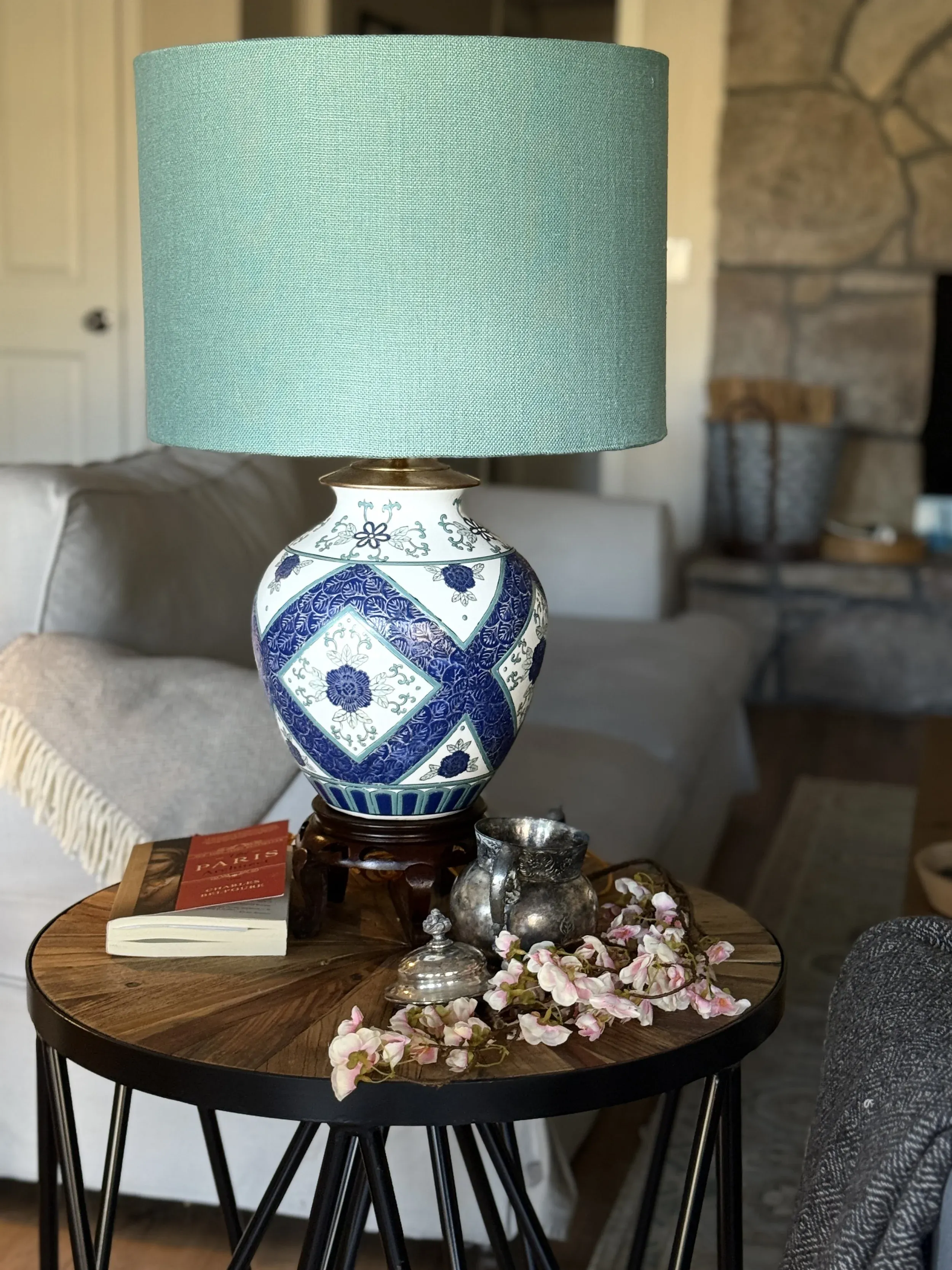 Restored vintage lamp with a handcrafted shade