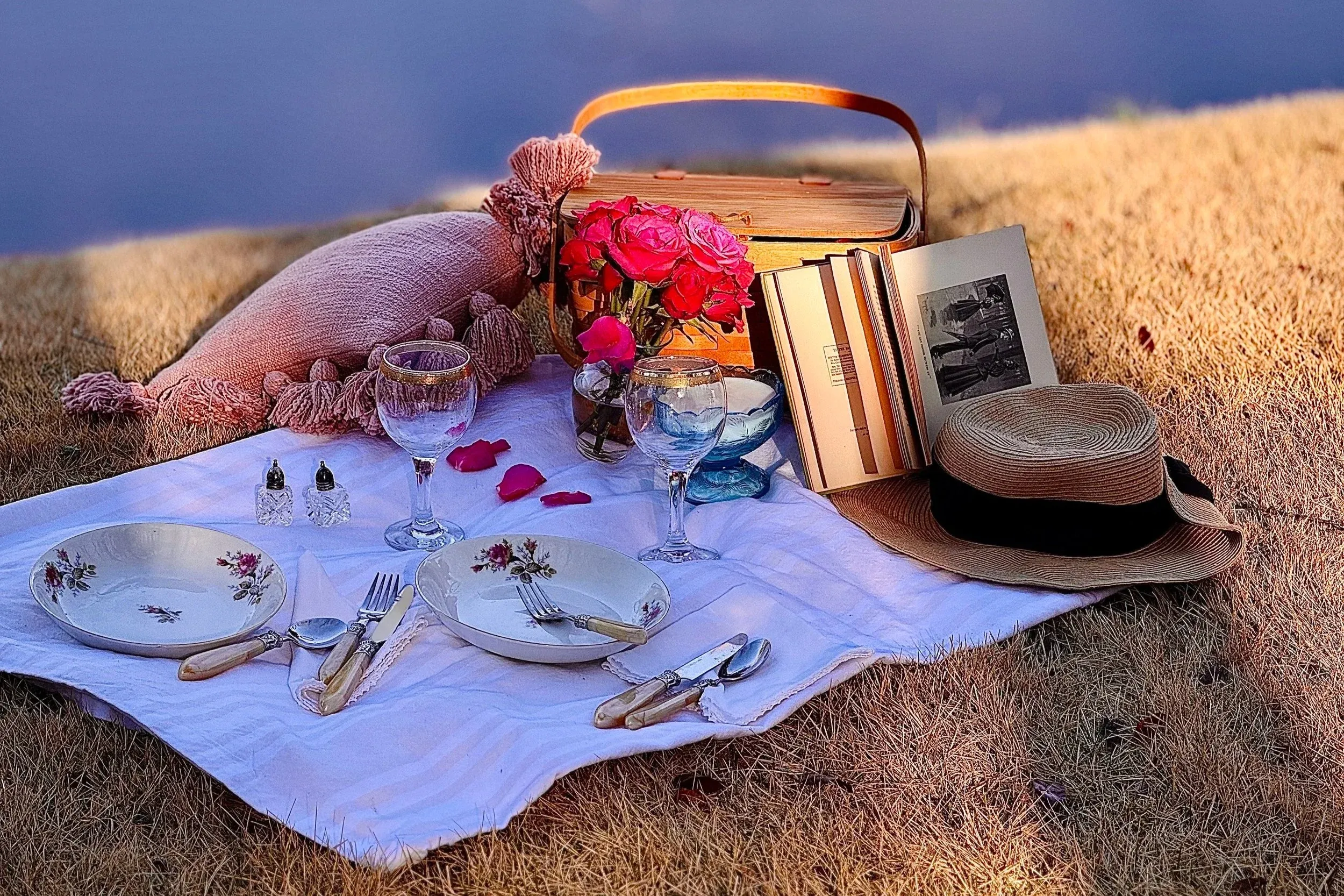 Curated vintage picnic setting