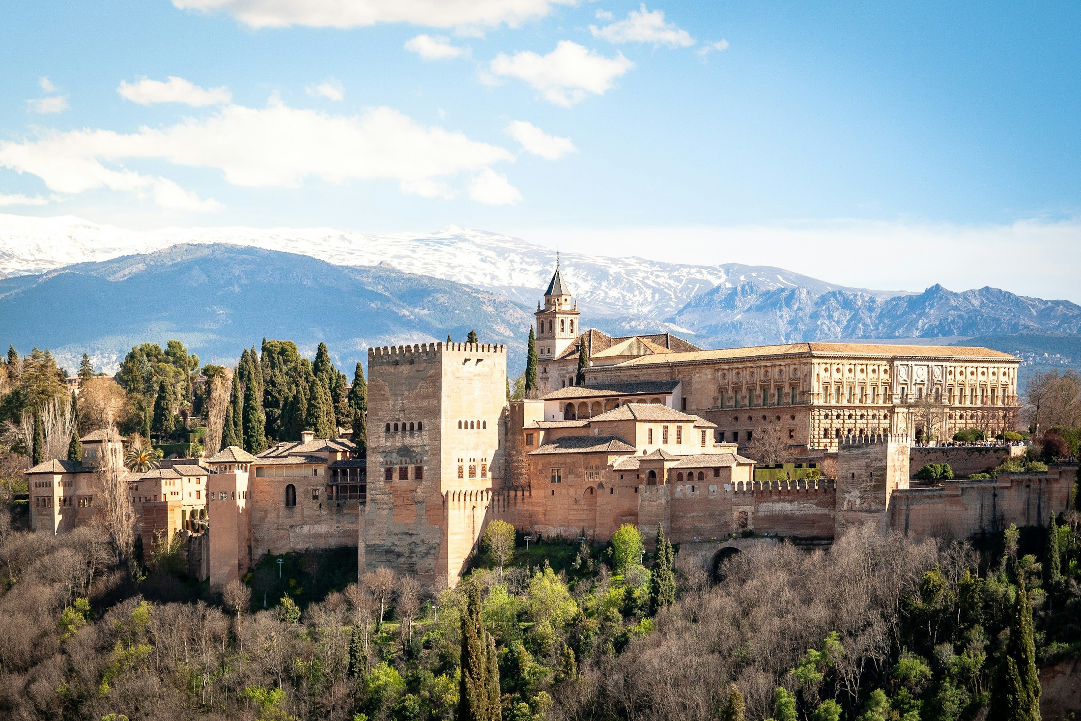 The Alhambra beneath the snow-touched Sierra Nevada near Granada