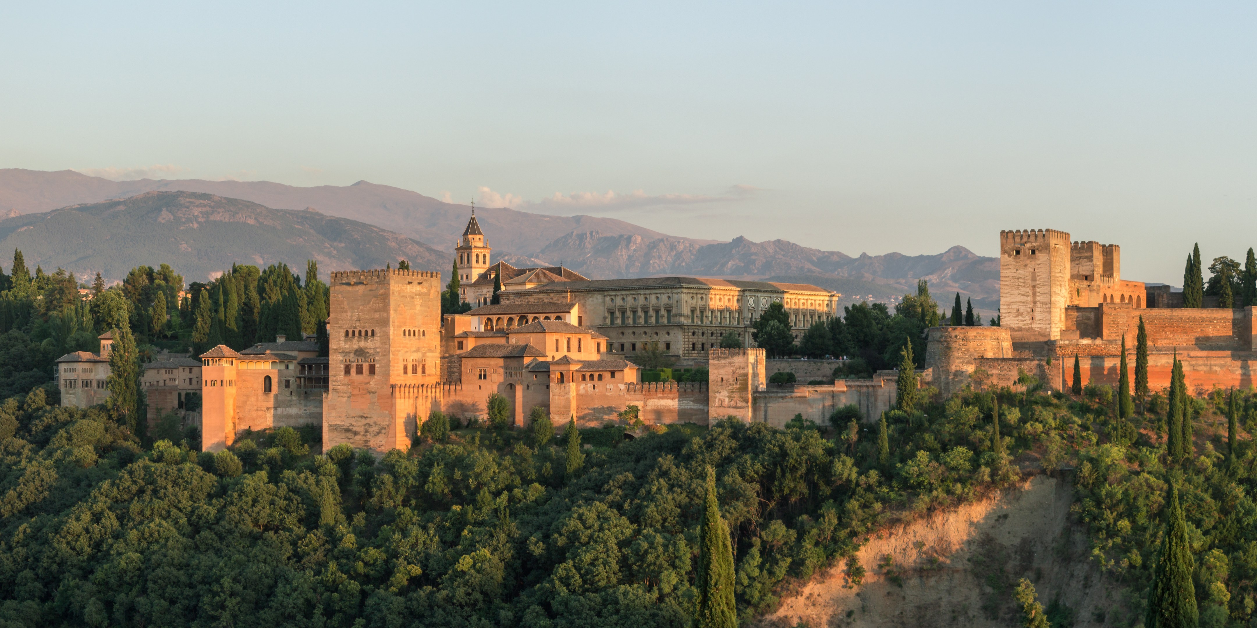 Evening panorama of the Alhambra rising above Granada