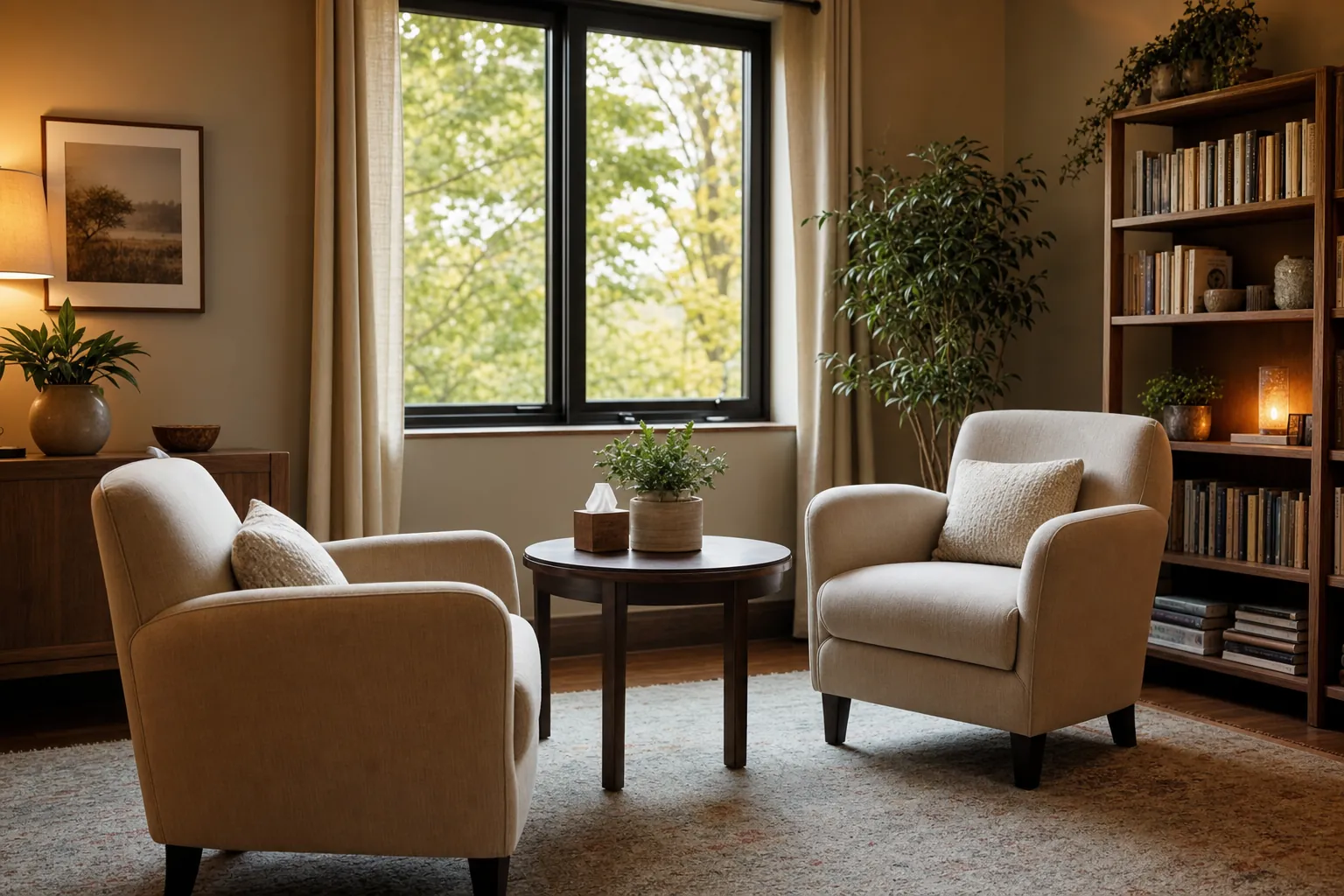 Calm private room set up for therapy