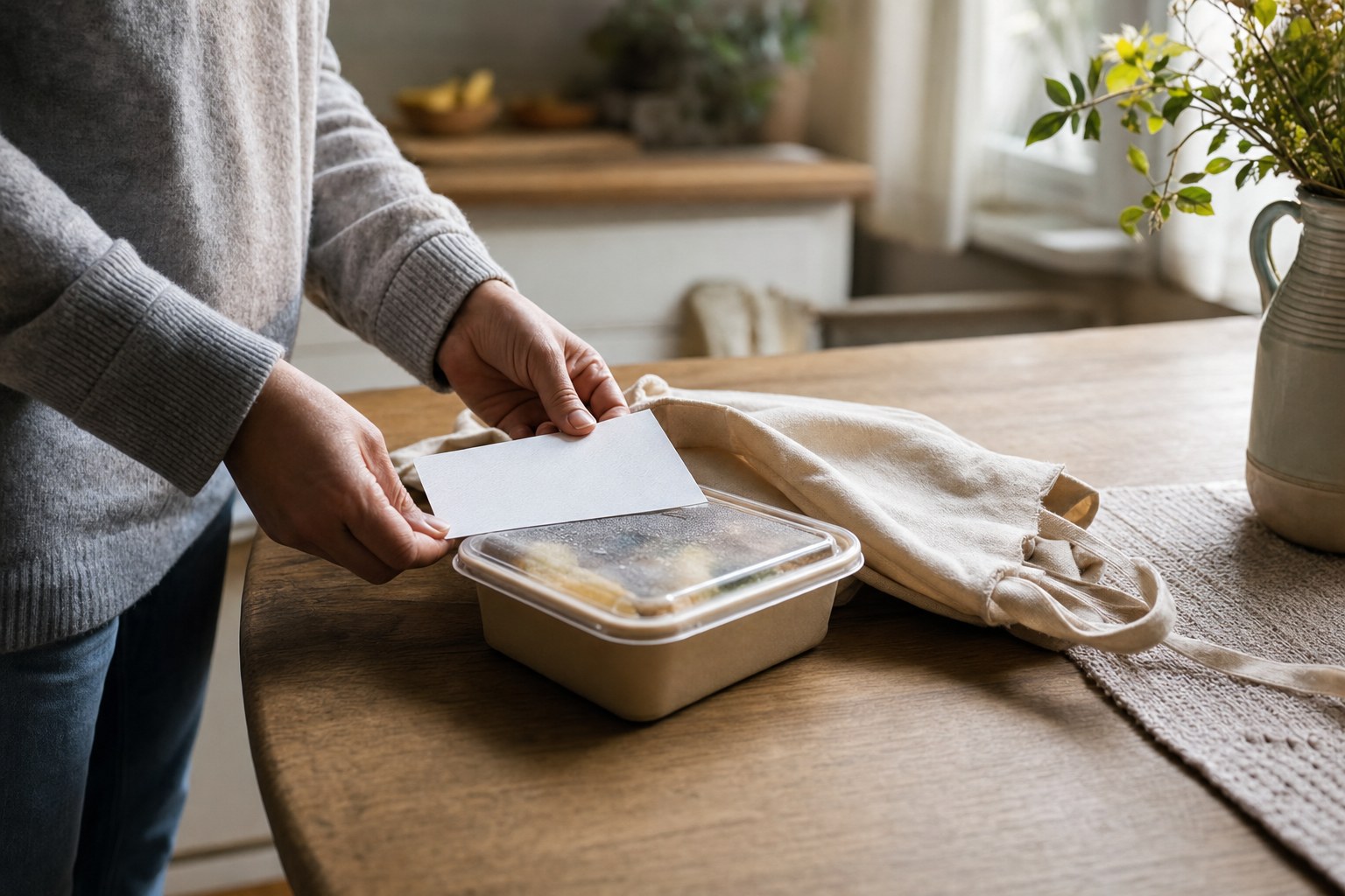 A person preparing a meal and note as practical support for a loved one