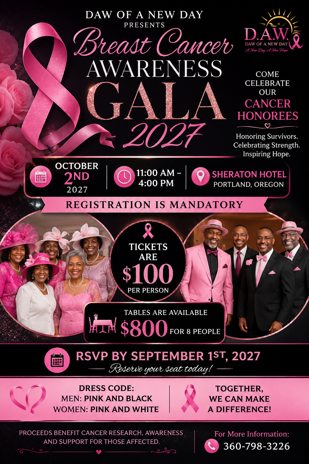 Save the date flyer for the 2027 Breast Cancer Awareness Gala on October 2 at the Sheraton Hotel in Portland