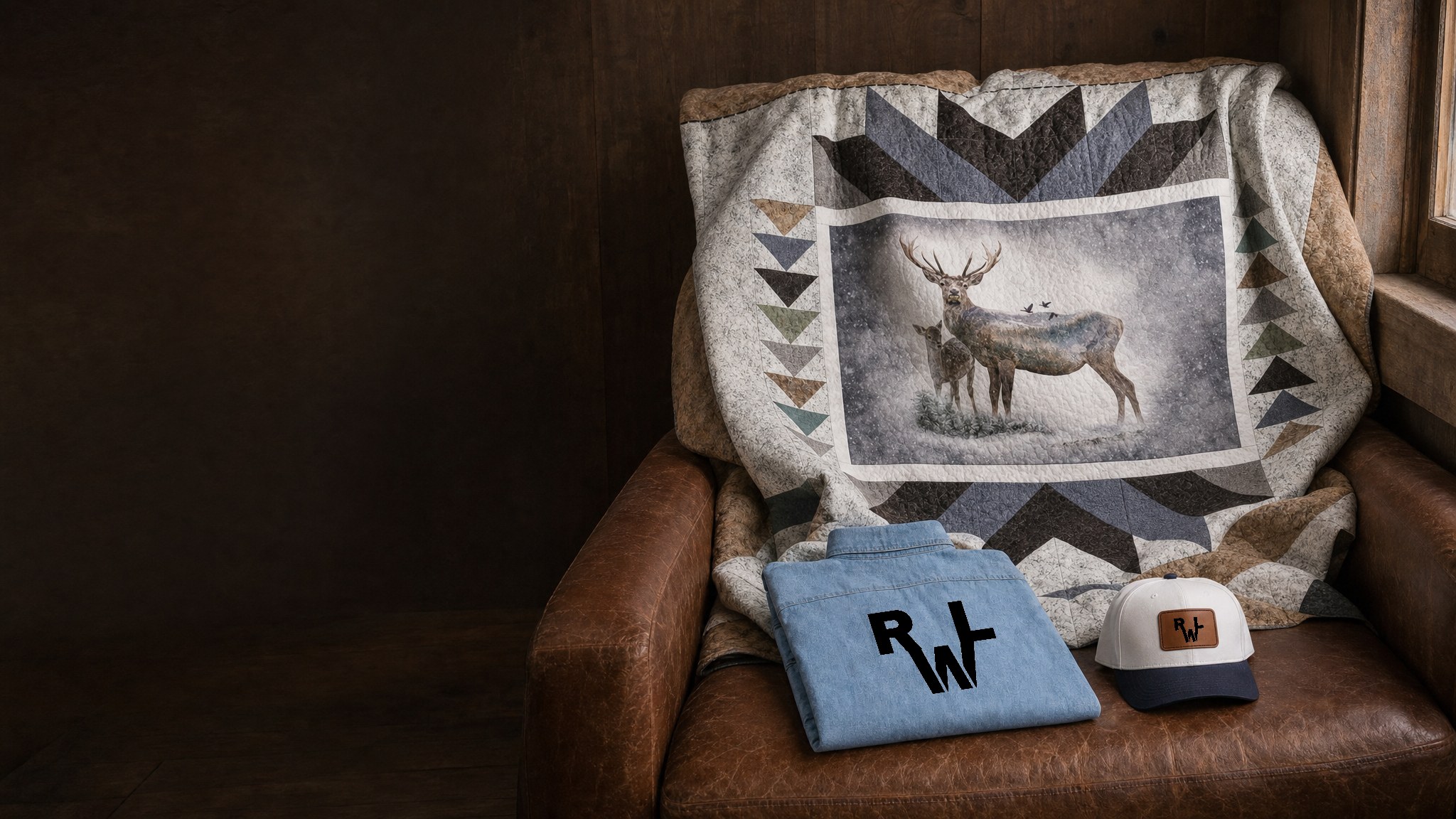 A Real Western Life quilt displayed with warm leather and Western textures