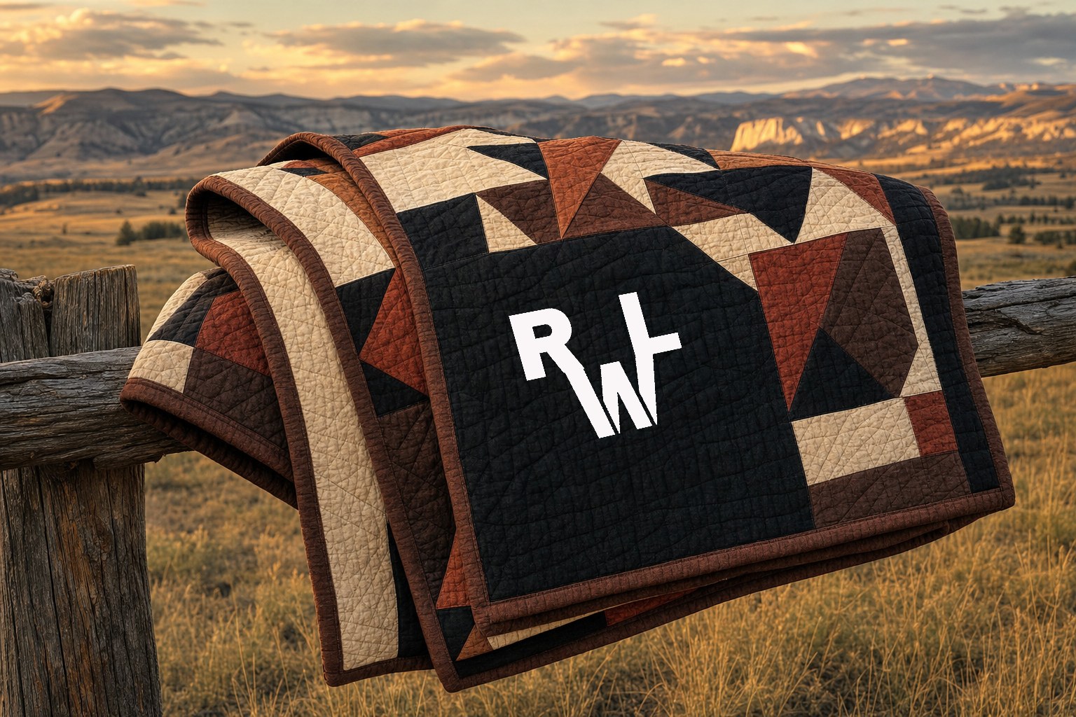 Handmade Western quilt displayed in a warm home