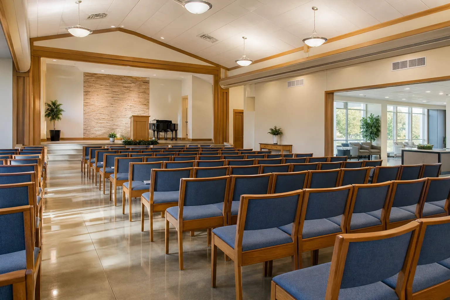 Clean church sanctuary prepared for services