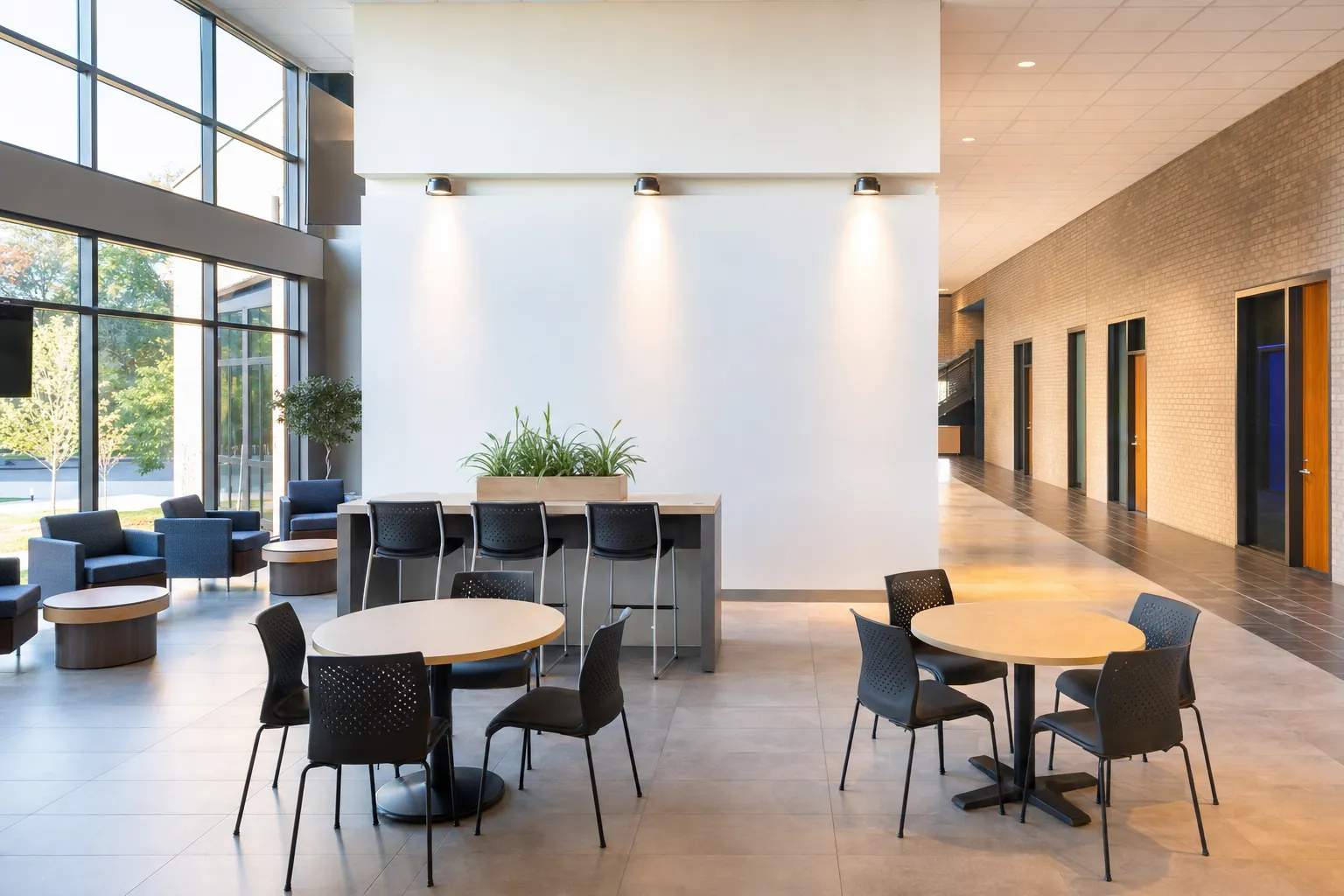Clean college common area and campus corridor