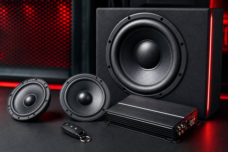 Premium car speakers, amplifier and remote control