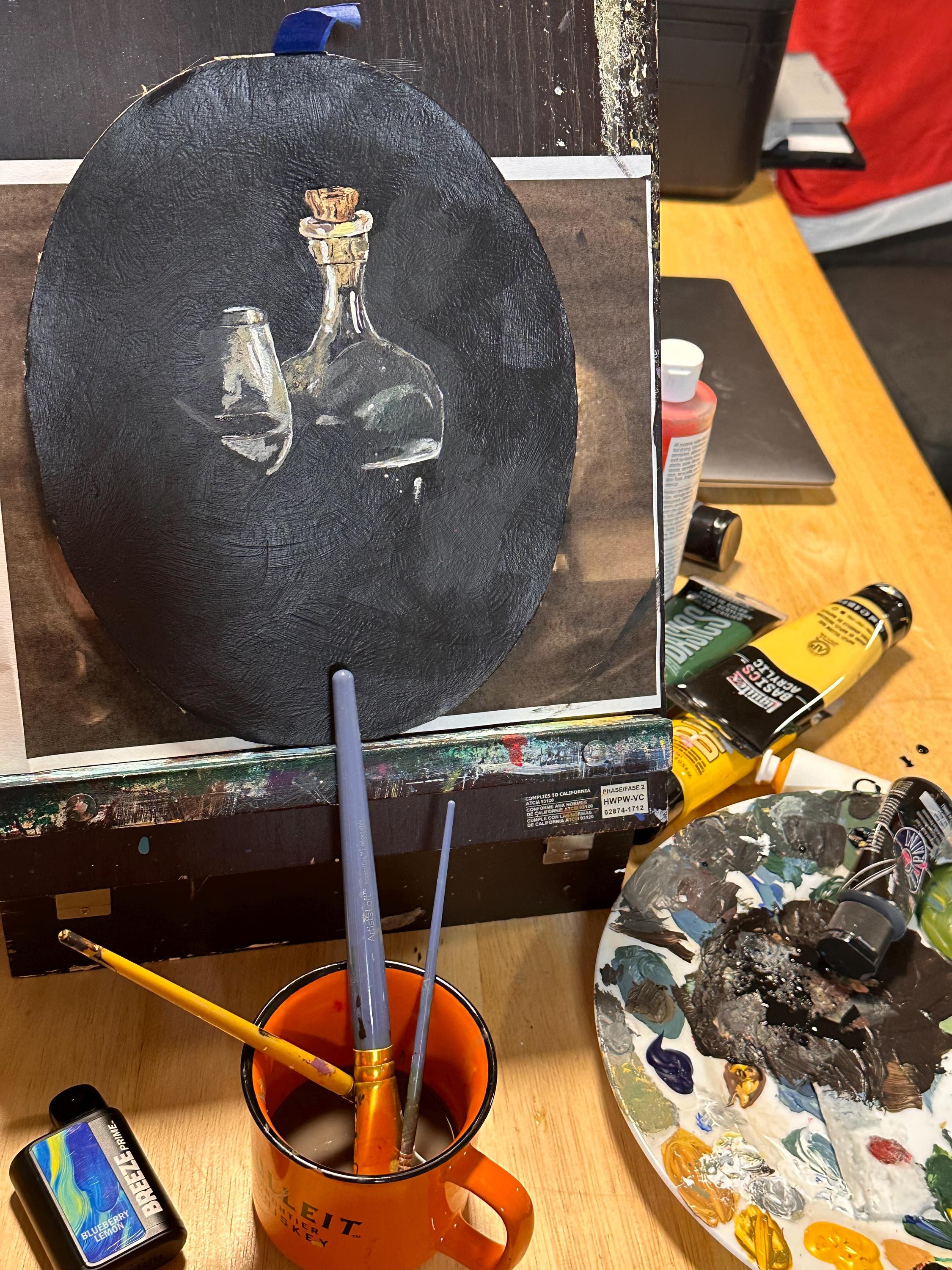 Gothic Pomegranate Still Life Art: Dark Academia Wine Painting, view 3