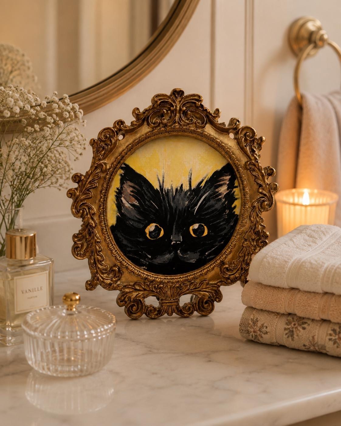 Black cat in miniature frame, view 3