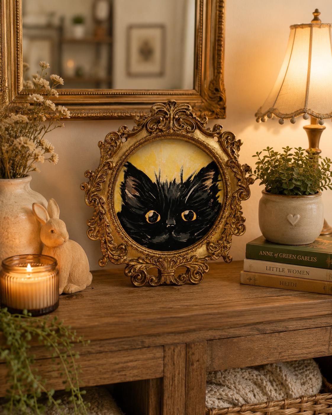 Black cat in miniature frame, view 4