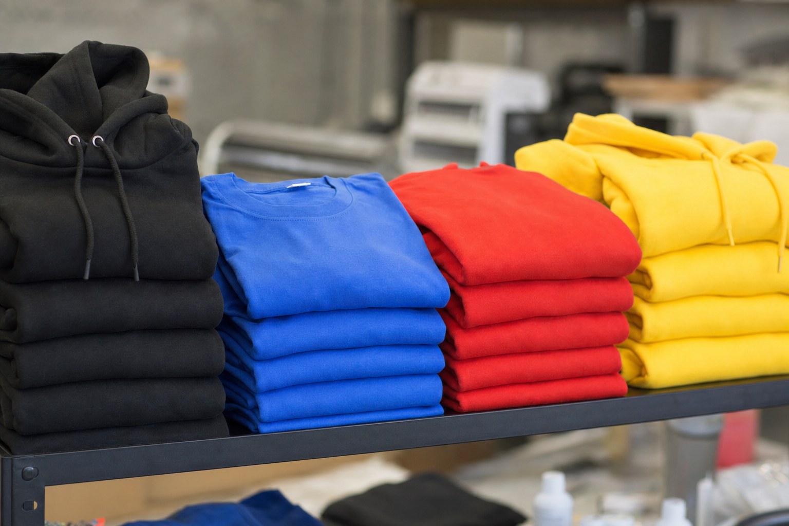 Stack of blank apparel ready for customization